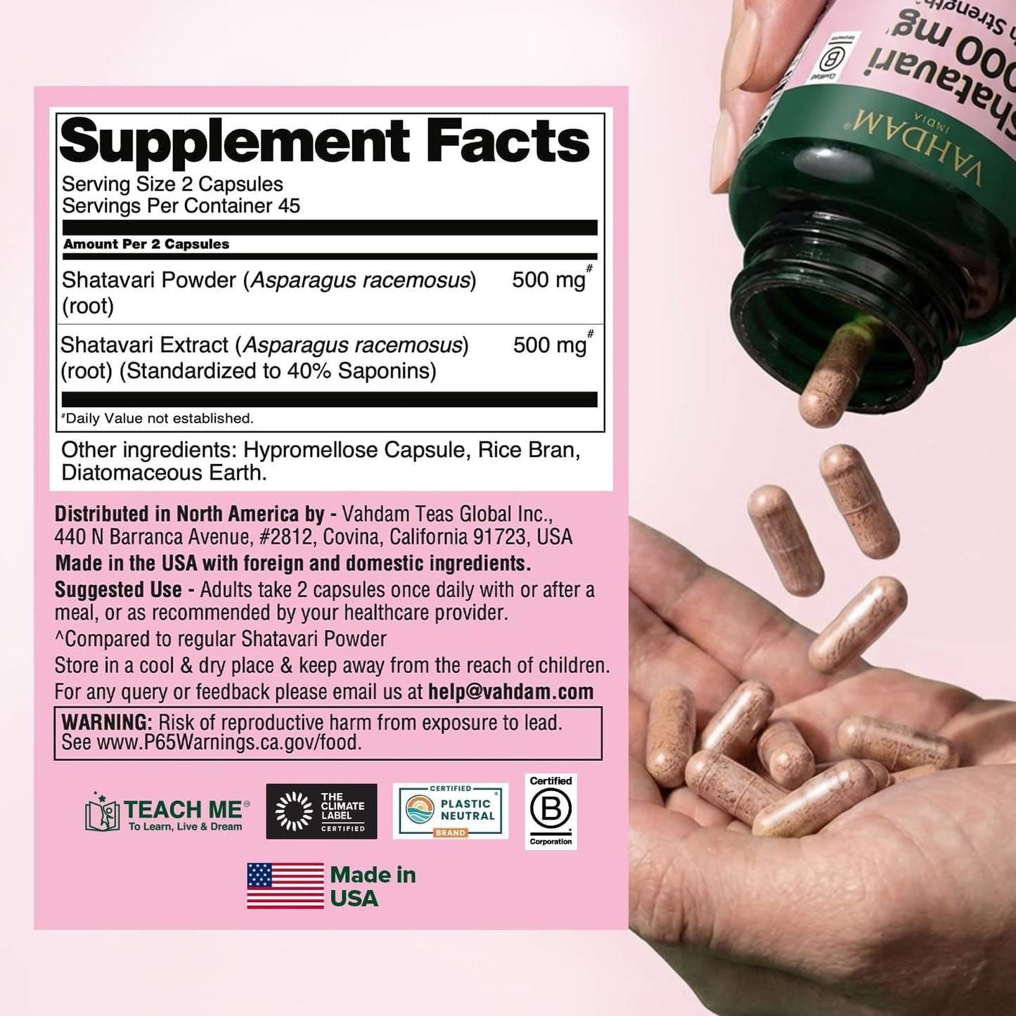 VAHDAM Shatavari 1000mg Capsules, 90 Capsules