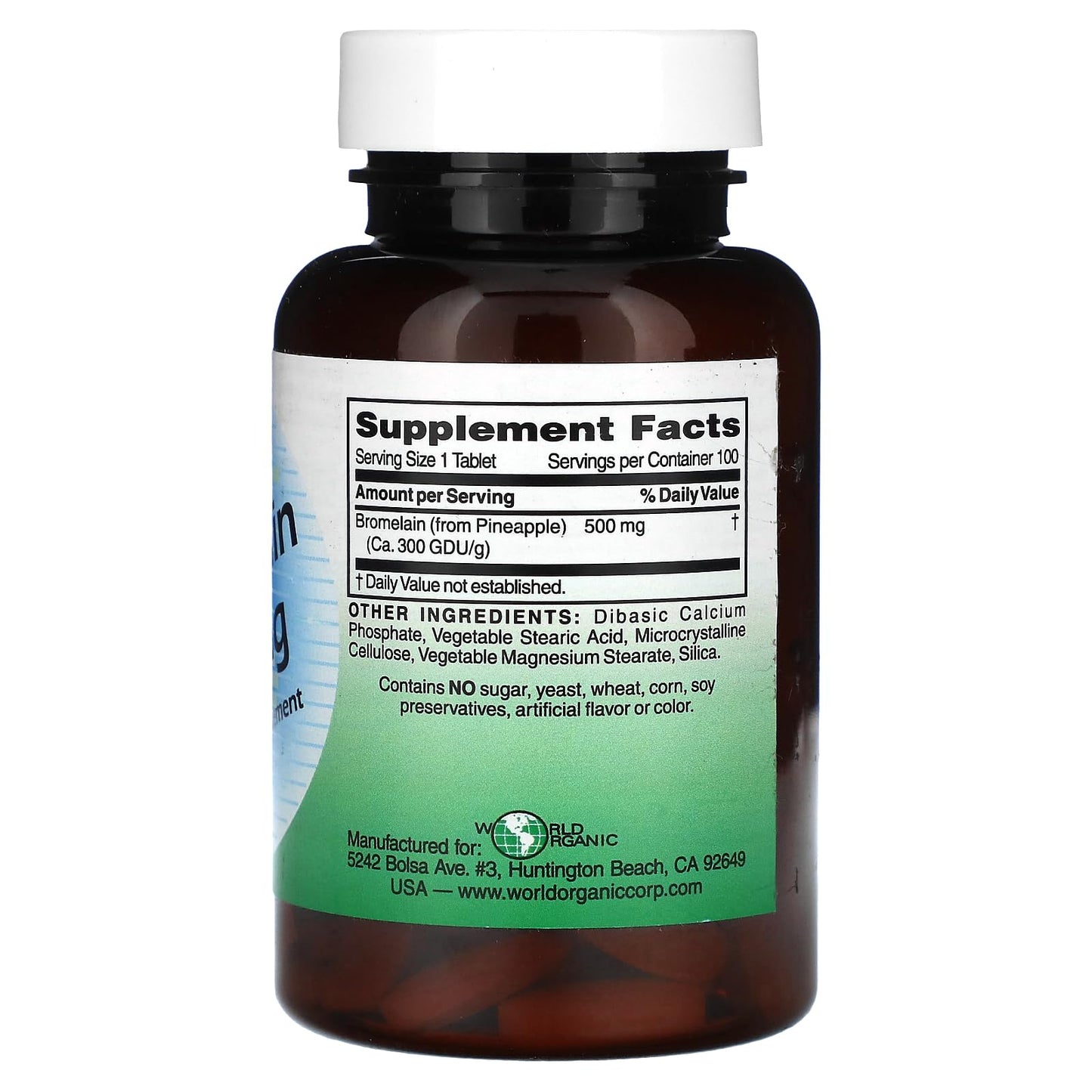 World Organic Bromelain 500 mg Tablet, 1 Count