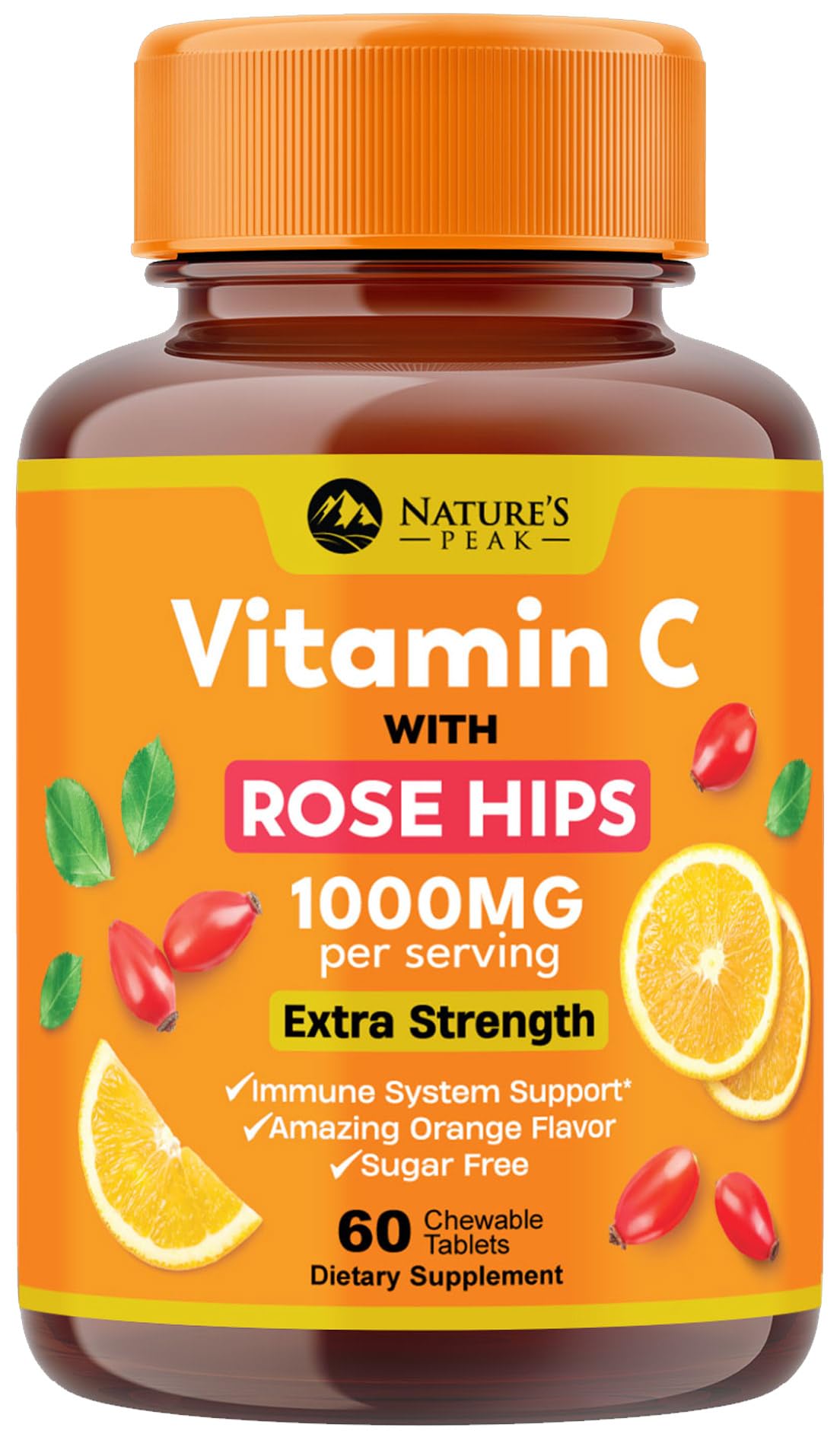 Nature's Peak Vitamin C 1000mg - Extra Strength Immune Support with Rose Hips - 60 Tablets