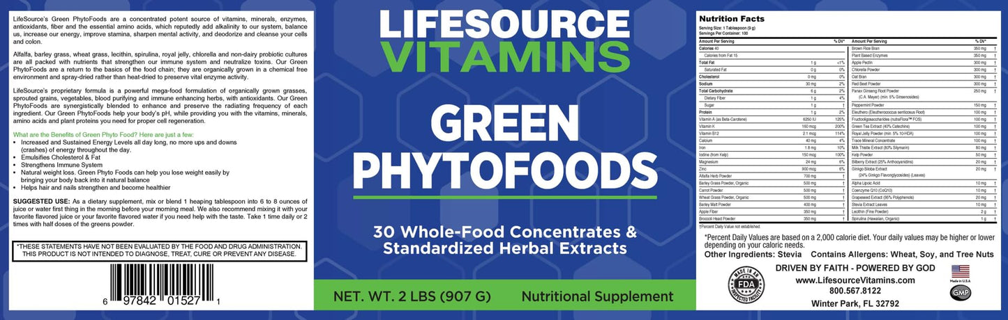 LifeSource Vitamins Phyto Green Mega-Food Powder 32-Count