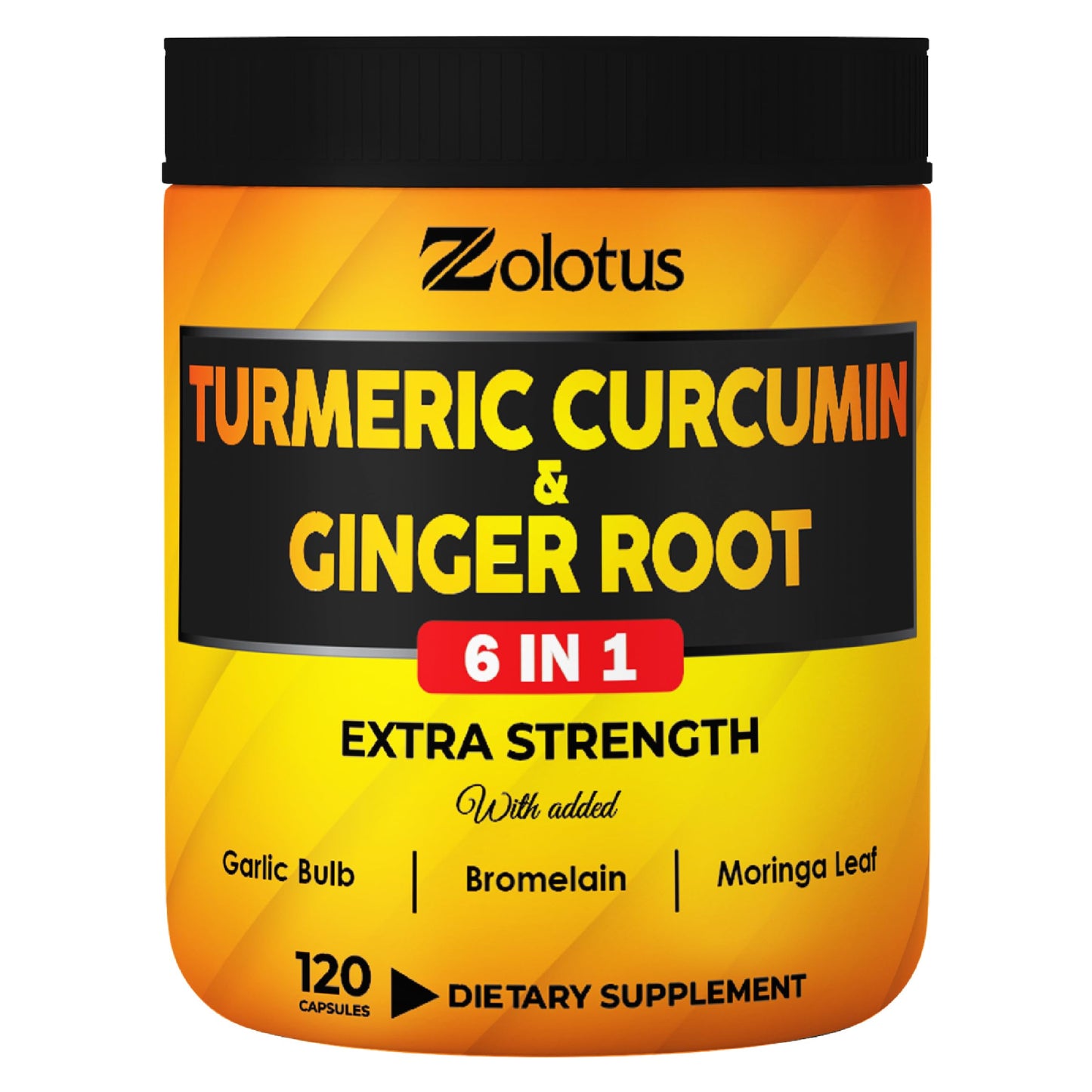 Zolotus 6 in 1 Turmeric Curcumin + Ginger Capsules, 120 Count