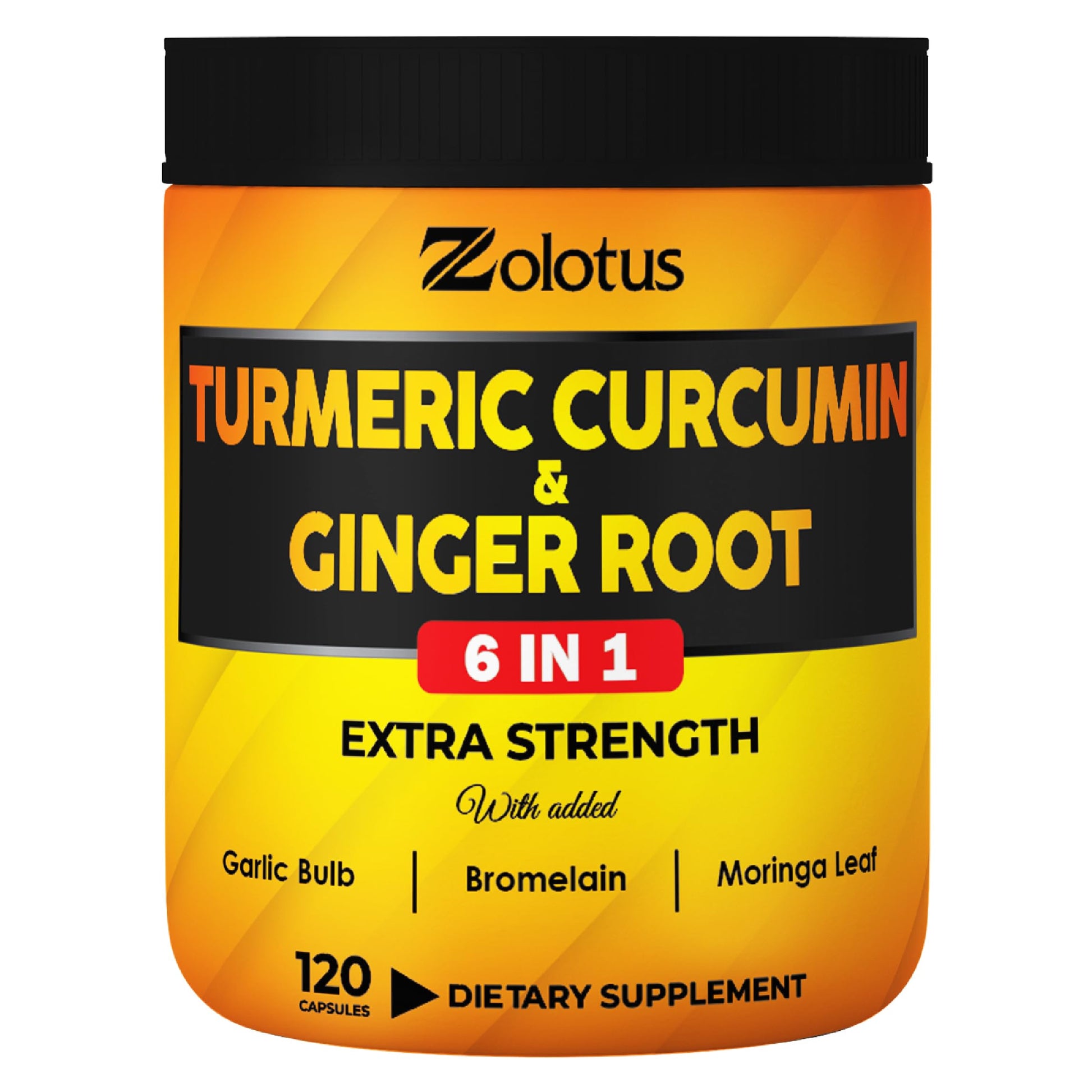 Zolotus 6 in 1 Turmeric Curcumin + Ginger Capsules, 120 Count
