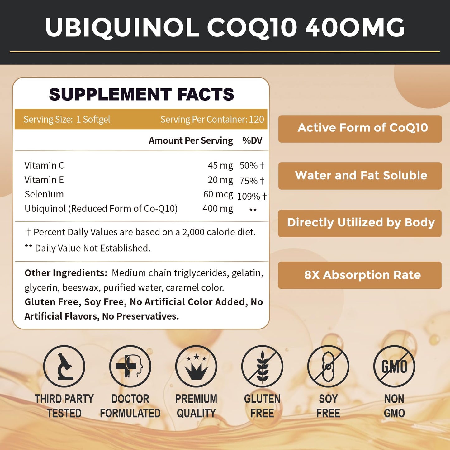 ZEBORA Ubiquinol CoQ10 400mg Softgels, 120 Softgels