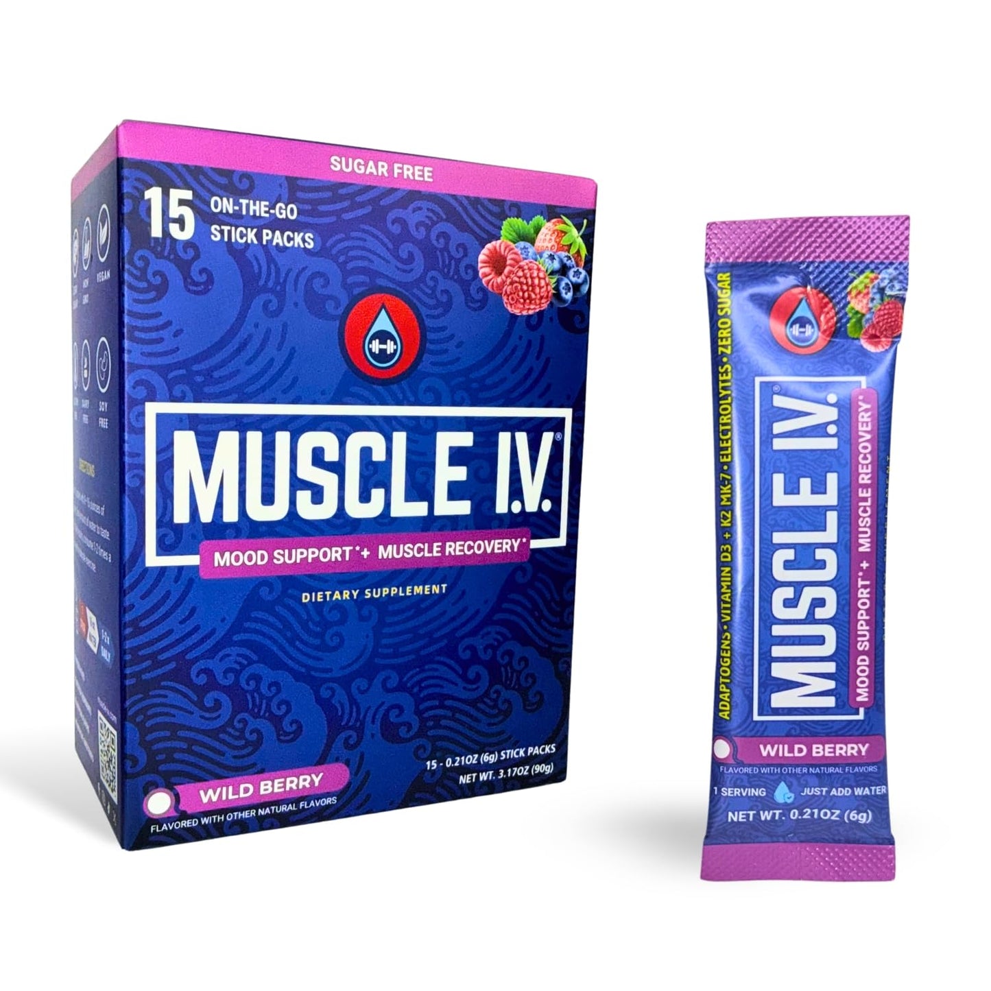 Muscle I.V. Magnesium Glycinate Electrolyte Powder Packets, Wild Berry, 3.17 Ounce