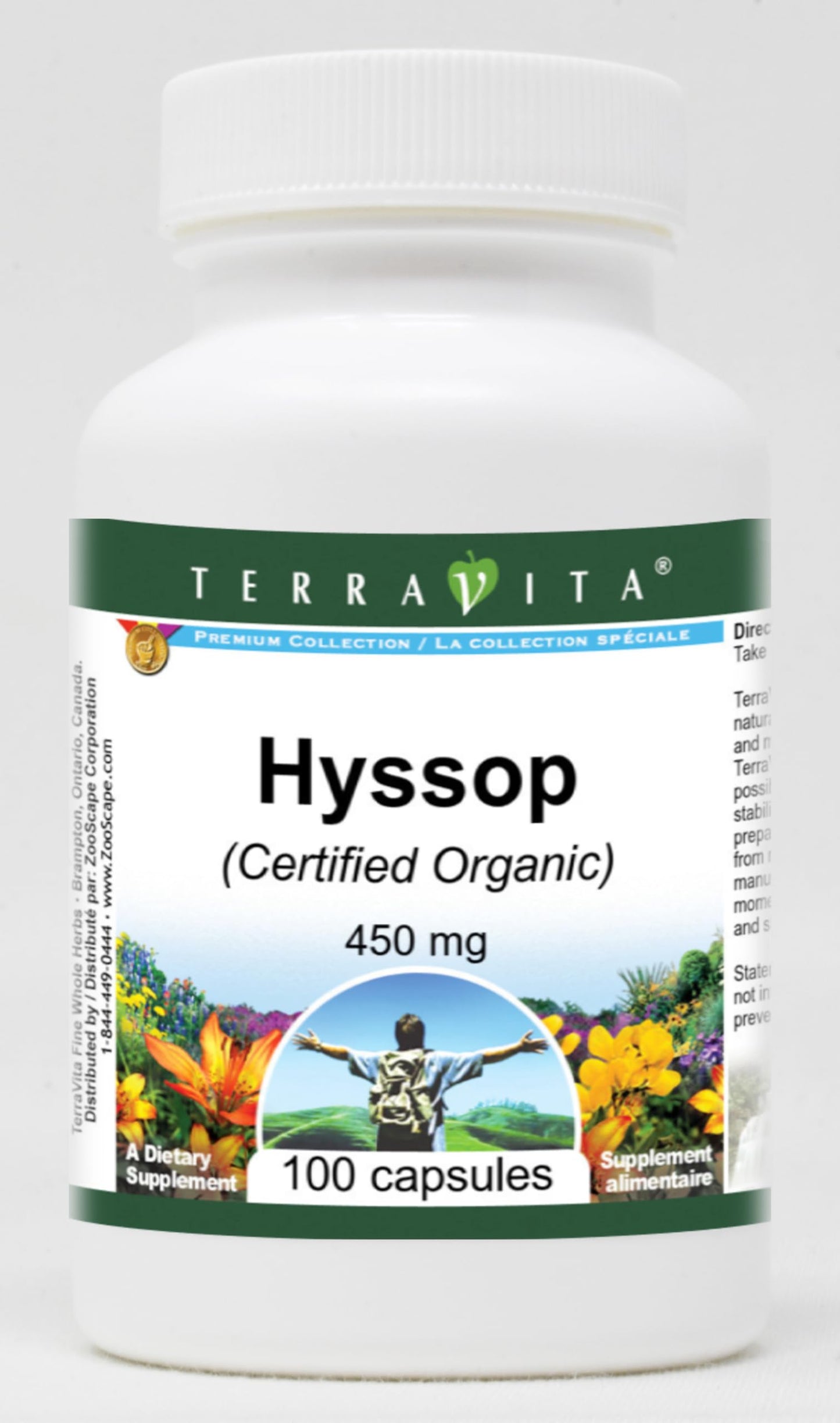 Terravita Hyssop (Certified Organic) 450 mg Capsule, 100 Count