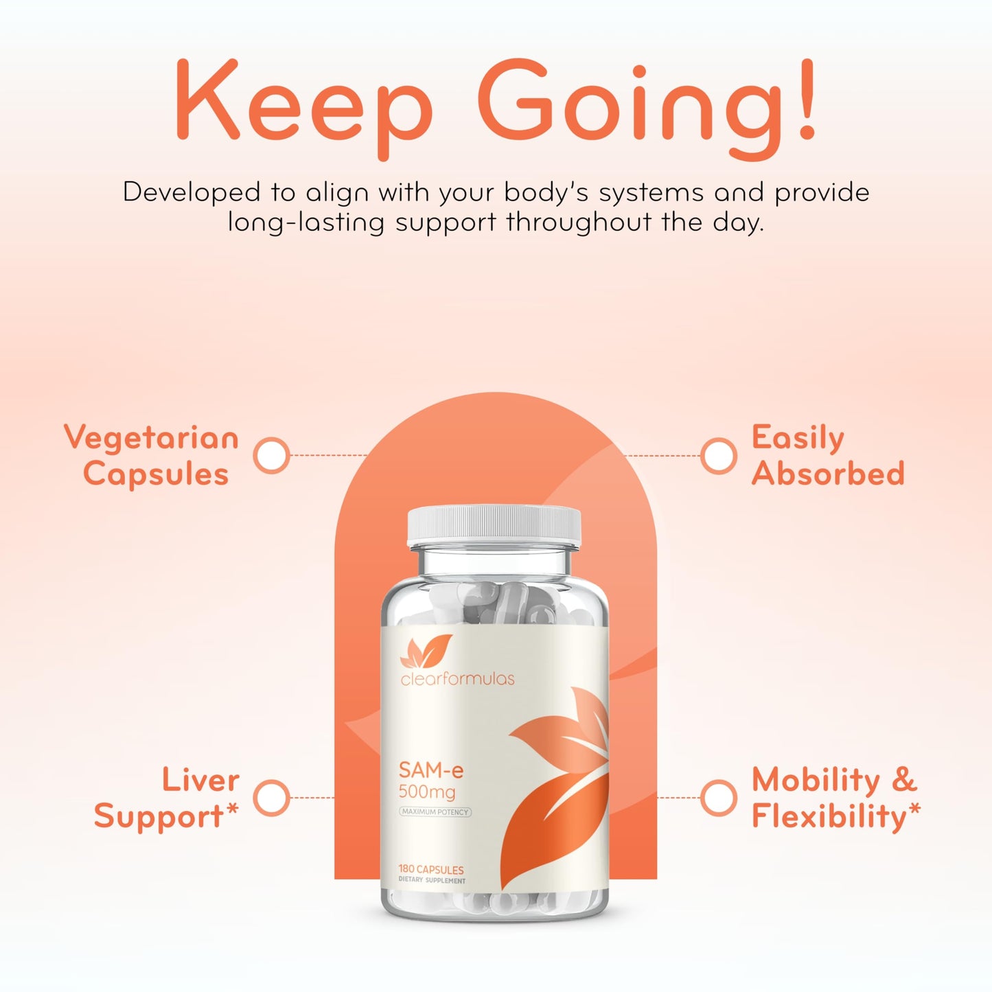 Clear Formulas Bioactive SAM-e 500mg Capsule, 180 Count