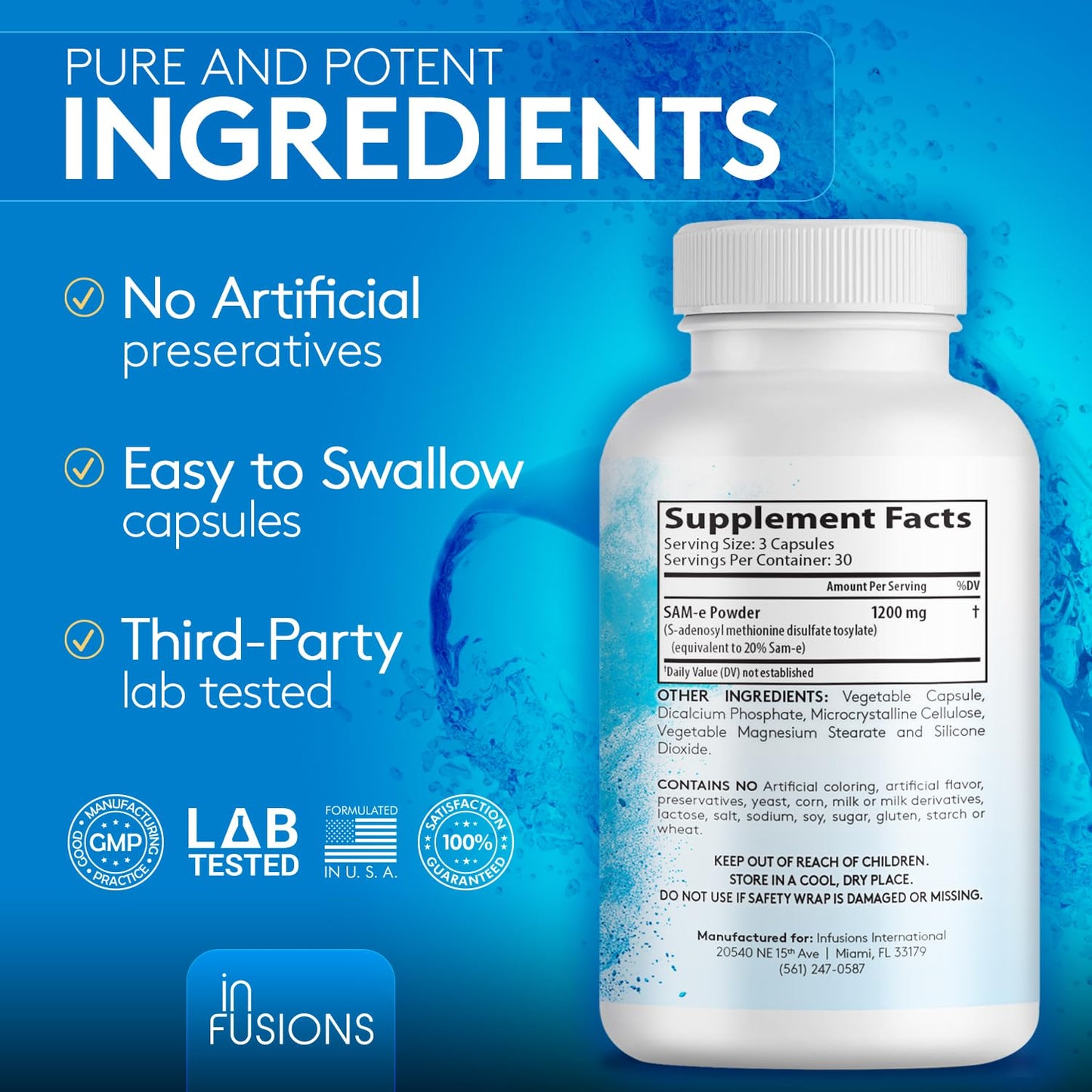 Infusions International Maximum Strength Pure SAM-e 1200mg Capsule, 90 Count