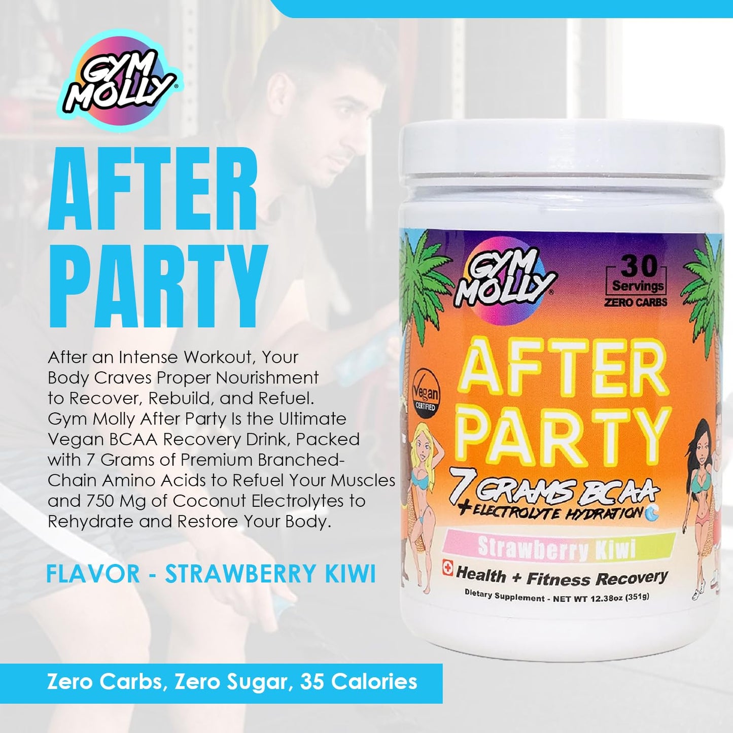 Gym Molly After Party Vegan BCAA Powder, 12.38 Ounce