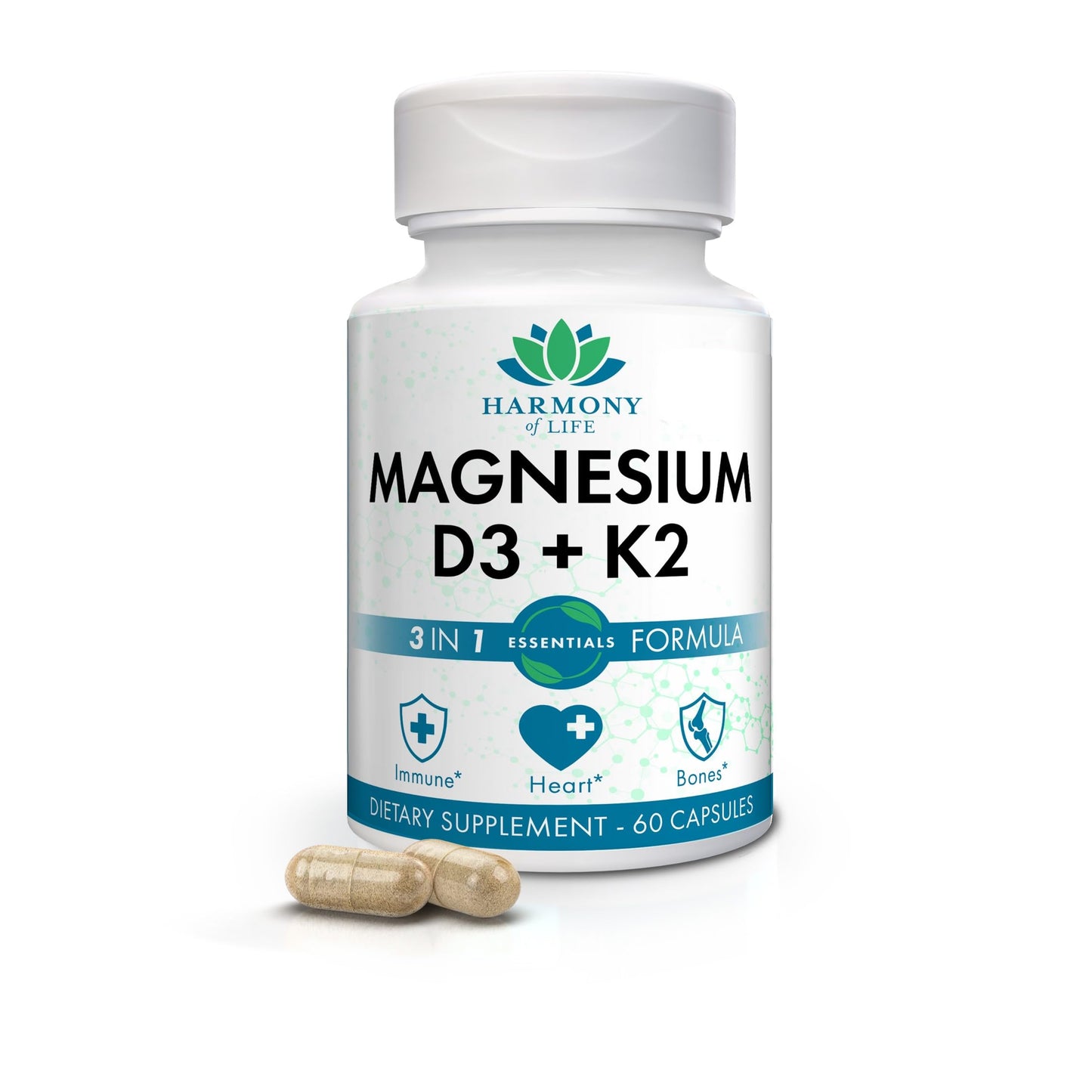 The Bradford Exchange Harmony of Life Magnesium D3 + K2 for Bone & Heart Health Capsules, 60