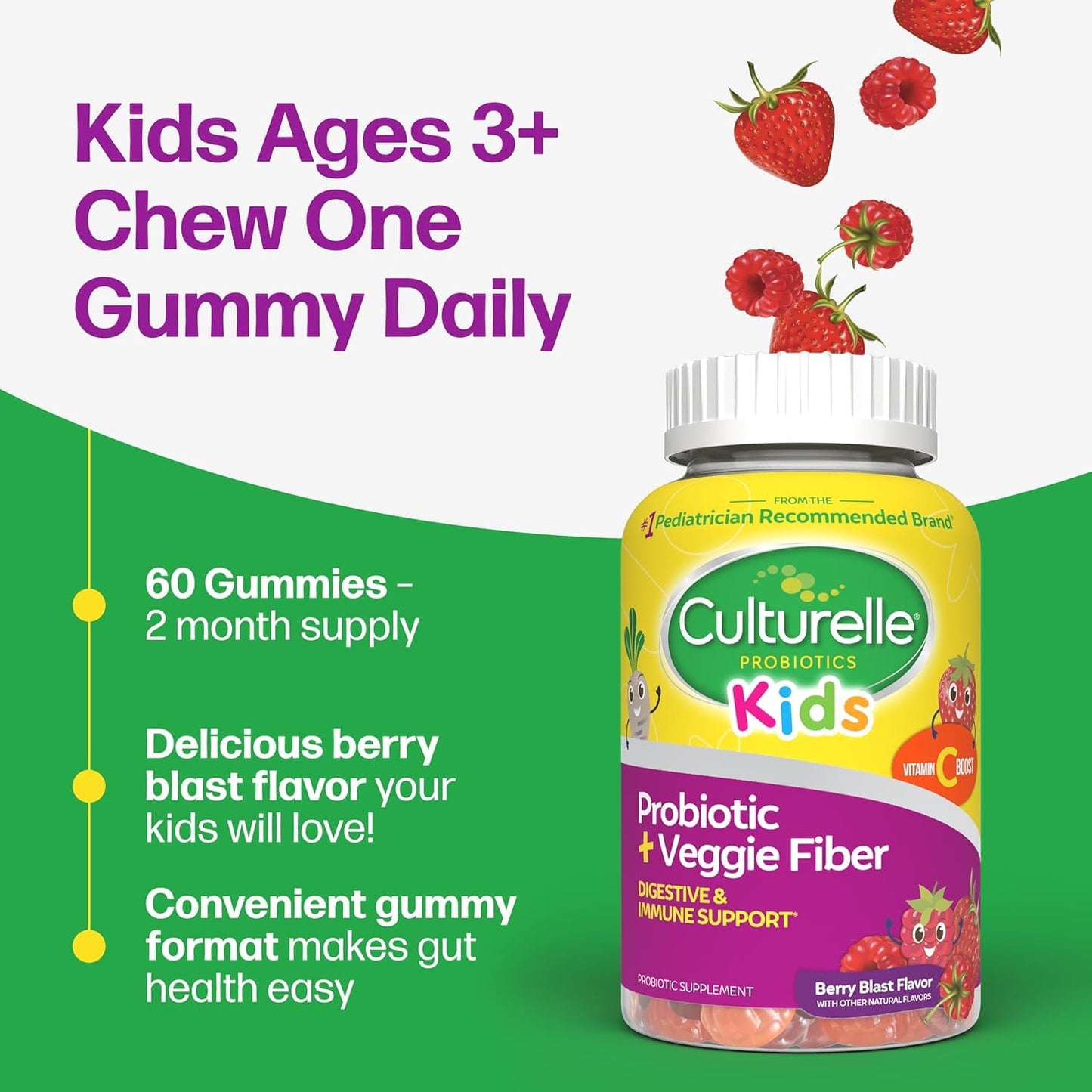 Culturelle Kids Probiotic + Veggie Fiber Gummies, 60 Count
