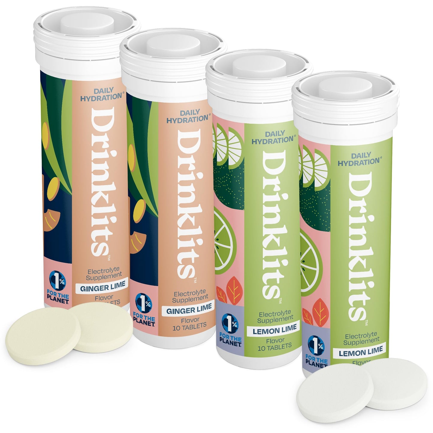 Drinklits Ginger-Lime & Lemon-Lime Electrolyte Tablets, 40 Tablets