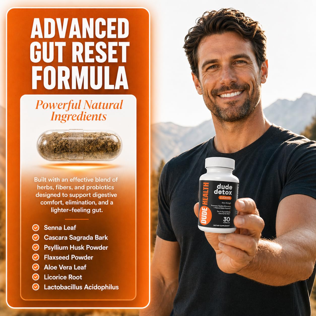 Dude Detox 5-Day Cleanse for Men Extra Strength Full Body Gut Reset 30 Capsules
