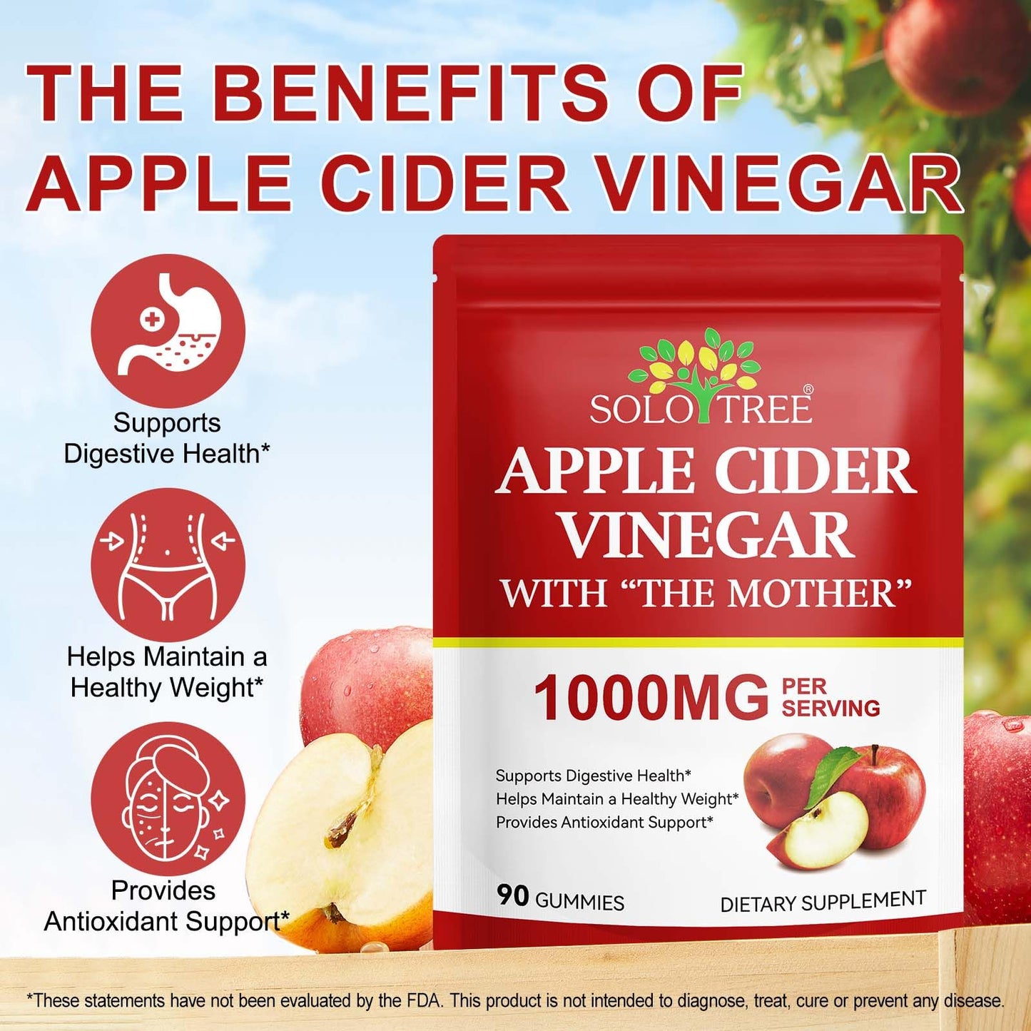 NIFEISHI Apple Cider Vinegar Gummies (1000mg) with Mother, 90 Gummies