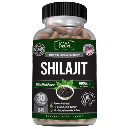 Kaya Naturals Shilajit with Black Pepper 900mg per Serving Capsule 30 Count
