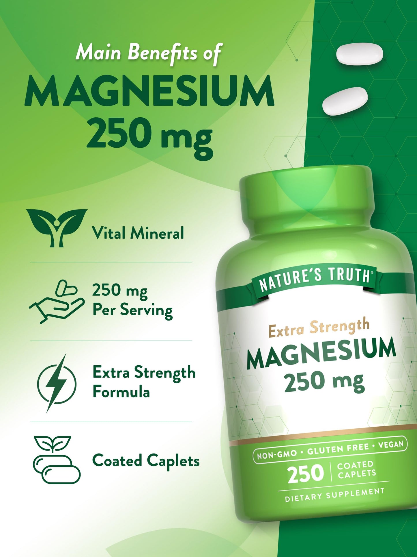 Nature's Truth Magnesium Caplets 250 mg 250 Count