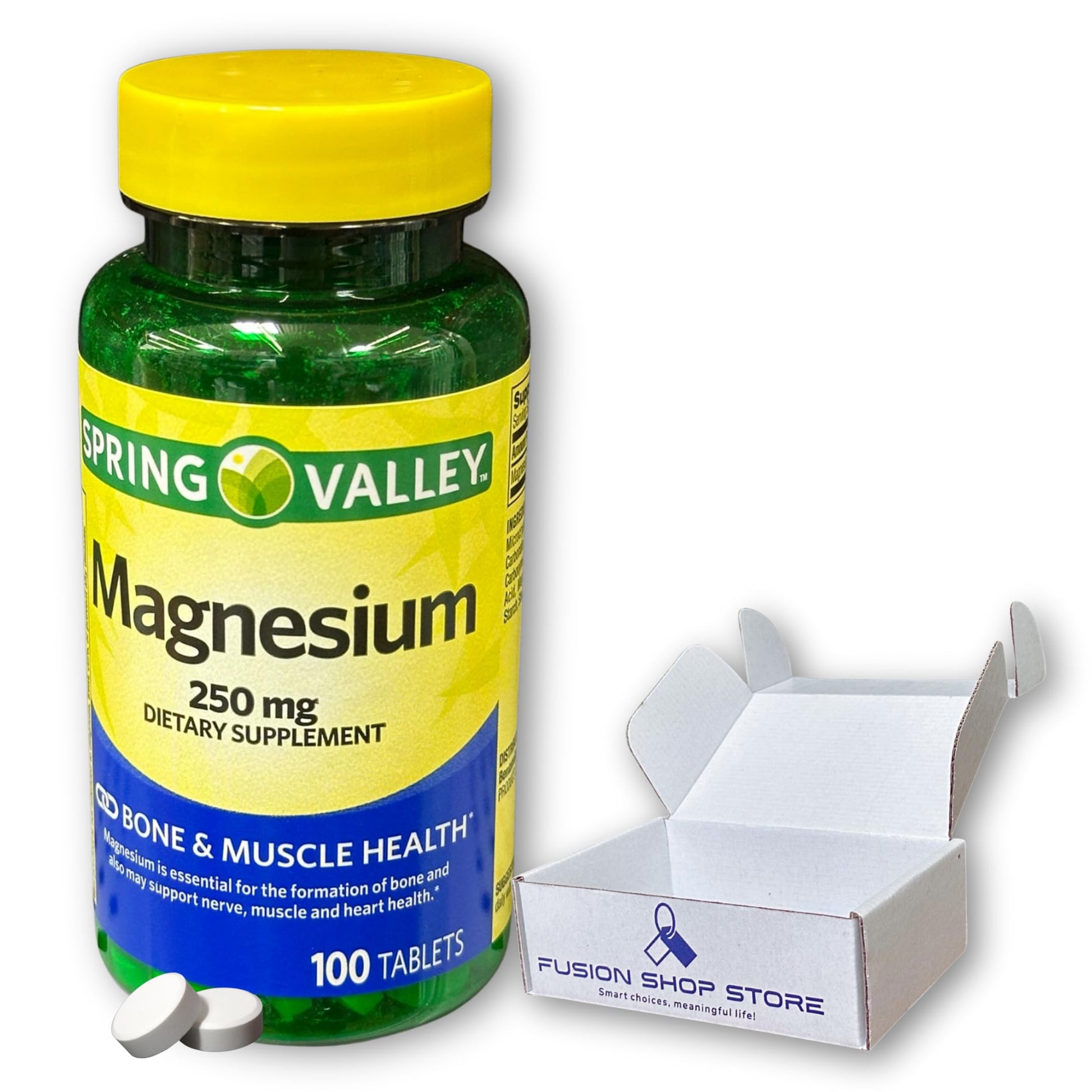 FUSION SHOP STORE Magnesium 250 mg Bone & Muscle Health Tablets, 100 Count