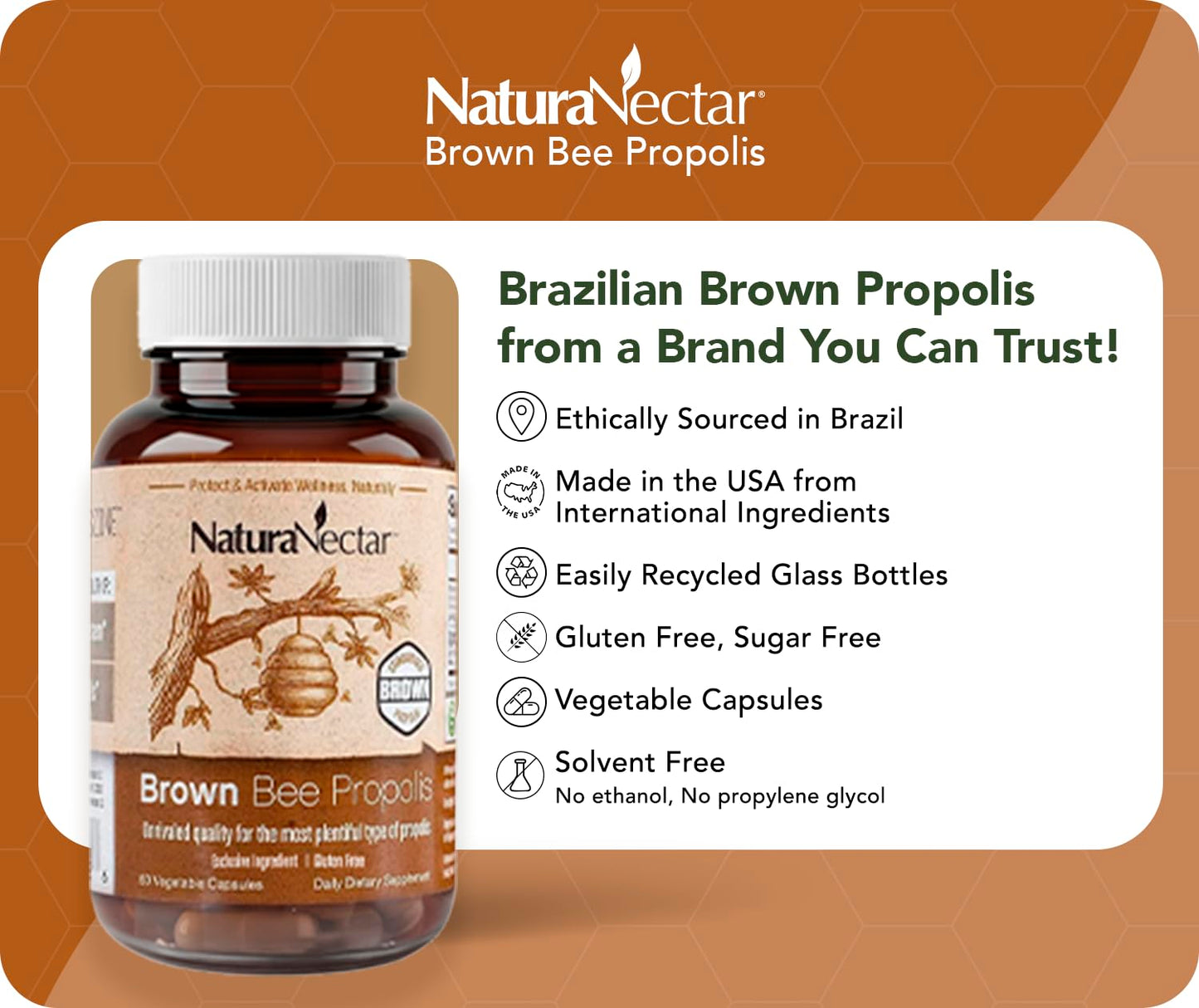 NaturaNectar Brown Bee Propolis Capsule, 60 Count