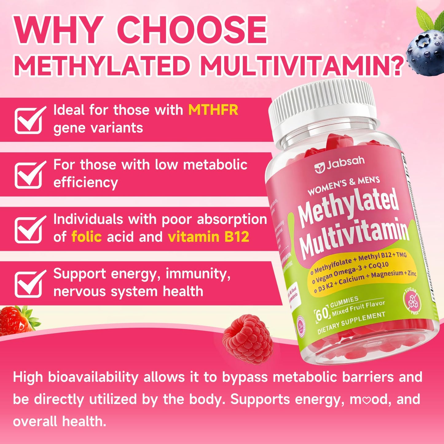 Jabsah Methylated Vitamin B Complex Gummies, 60 Count