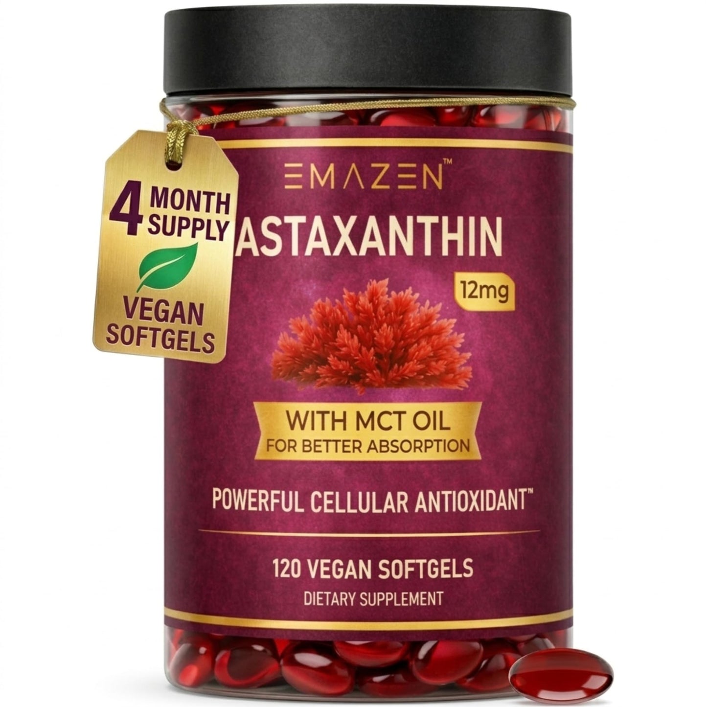 EMAZEN Astaxanthin 12mg MCT Coconut Oil 120 Softgels