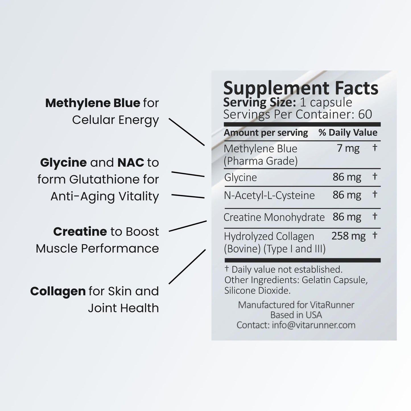 Nutricel Supplements Methylene Blue Capsules with GlyNAC, Collagen, and Creatine - 60 Capsules