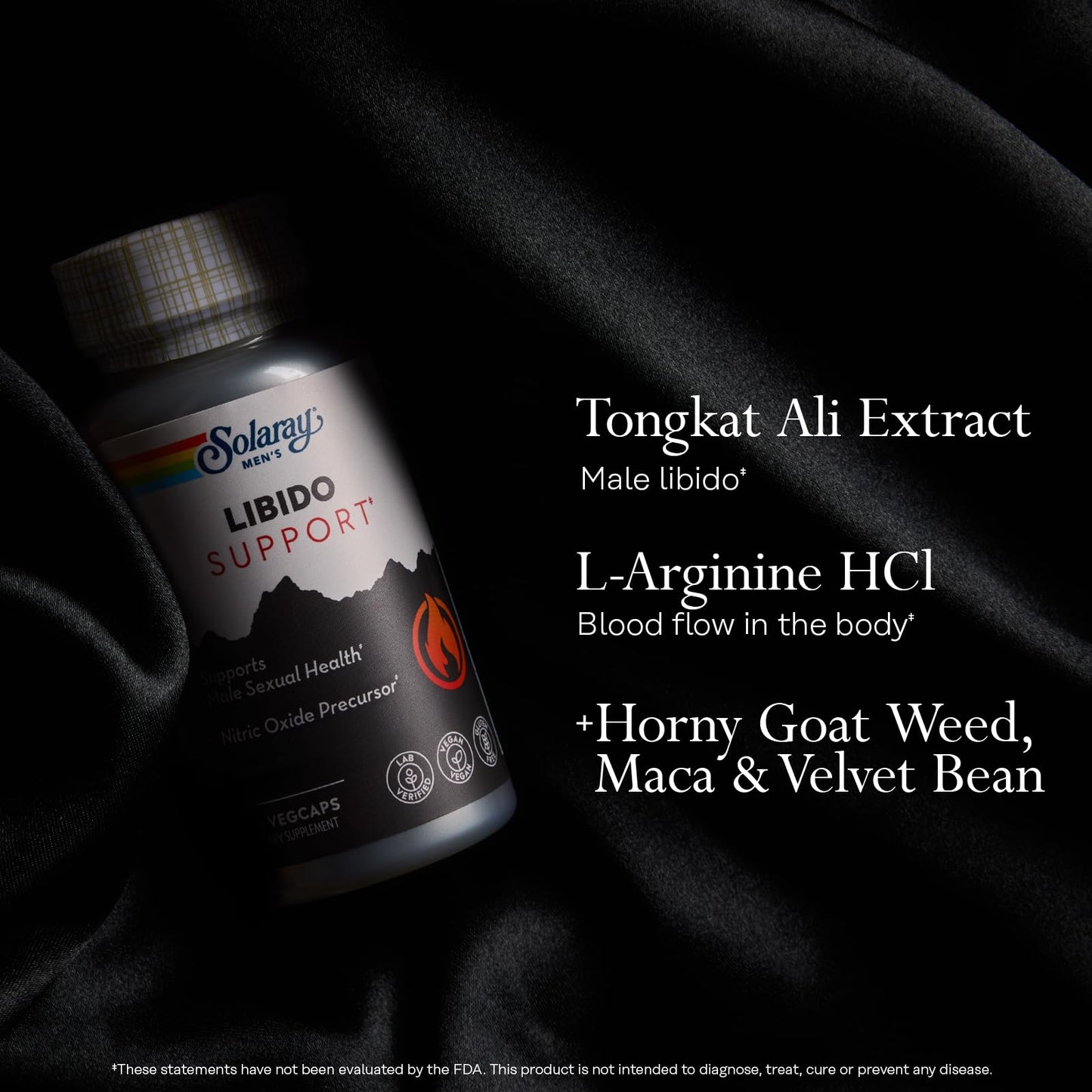 Solaray Libido Support for Men Sexual Health, Nitric Oxide Precursor - Tongkat Ali Extract, L Arginine, Horny Goat Weed Capsule, 30 Count