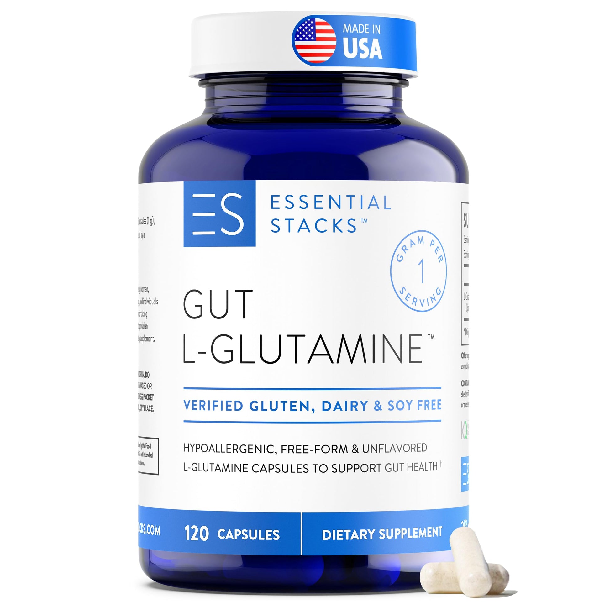 Essential Stacks Gut L-Glutamine 1000mg Capsule, 120 Capsules