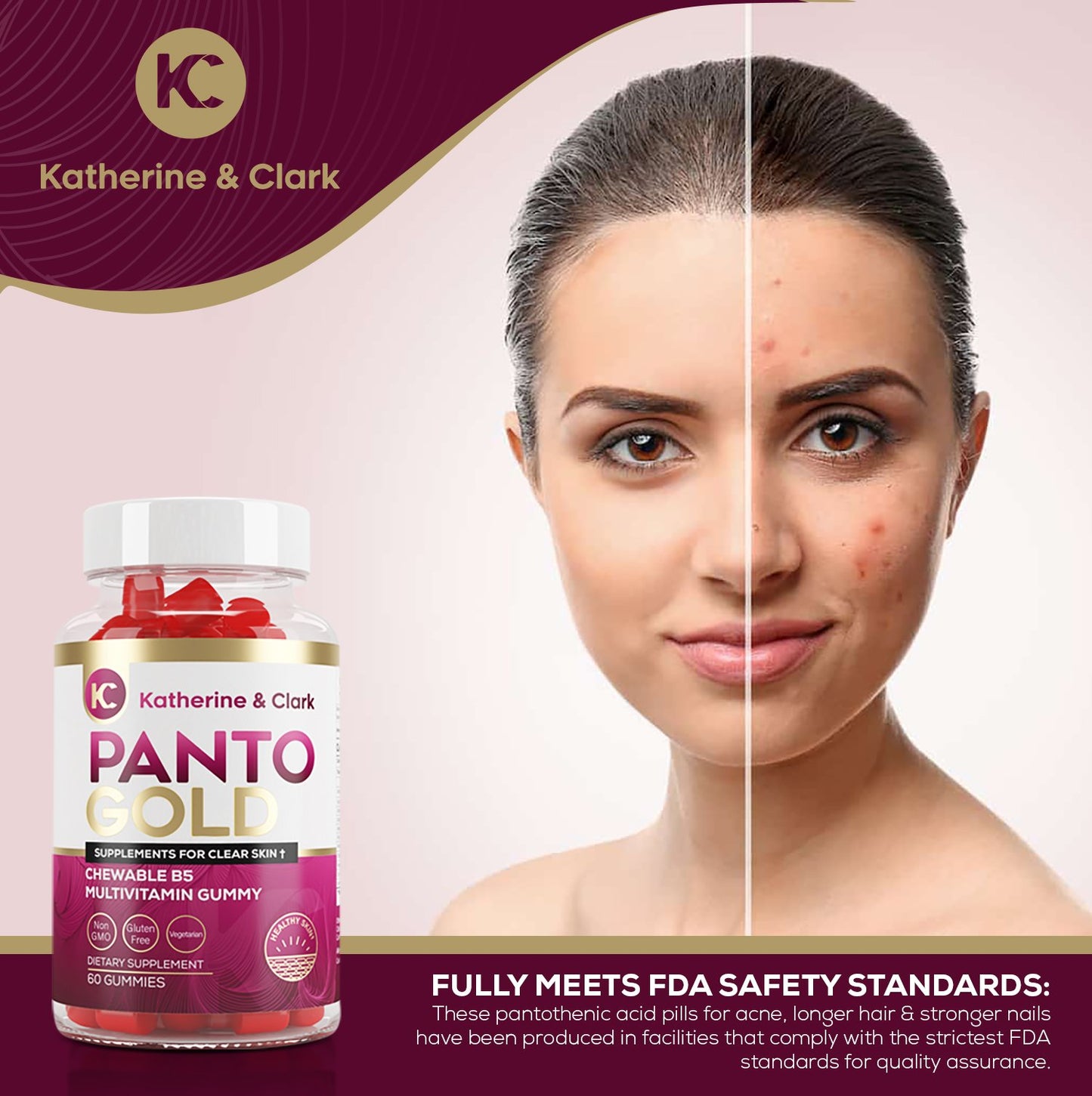 Katherine & Clark Panto Gold Vitamin B5 Pantothenic Acid Gummies - Chewable - 60 Count