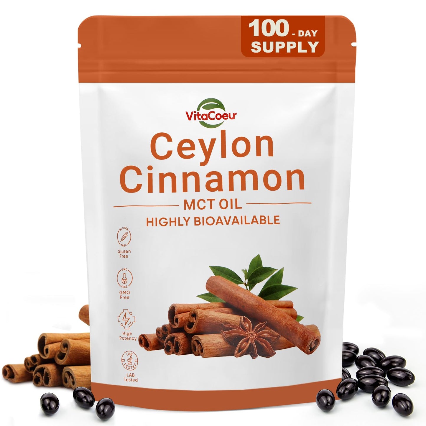 VitaCoeur Ceylon Cinnamon Softgels with MCT Oil 300 Softgels