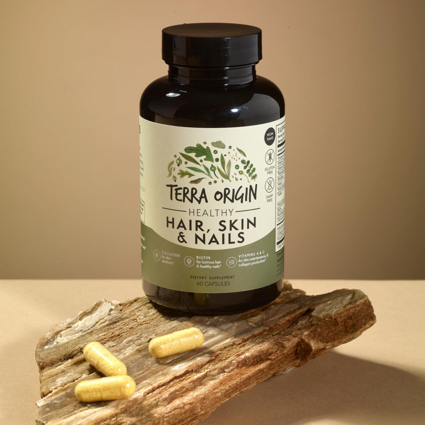 TERRA ORIGIN Healthy Hair, Skin and Nails Supplement with Collagen, Biotin, Horsetail & B-Complex 60 Capsules