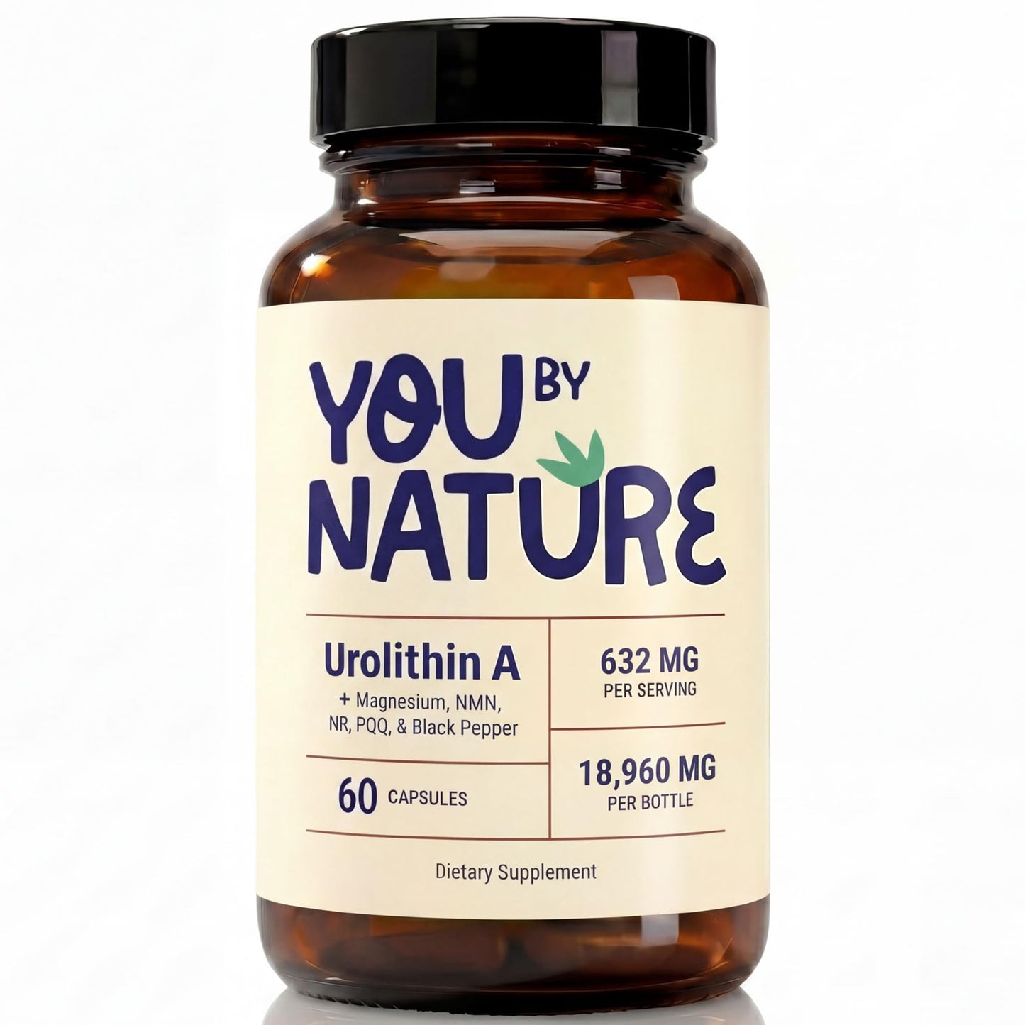 YOUBYNATURE Urolithin A 632mg Supplement with NMN, NR, PQQ, Magnesium Bisglycinate & Black Pepper Extract, Capsule, 60 Count