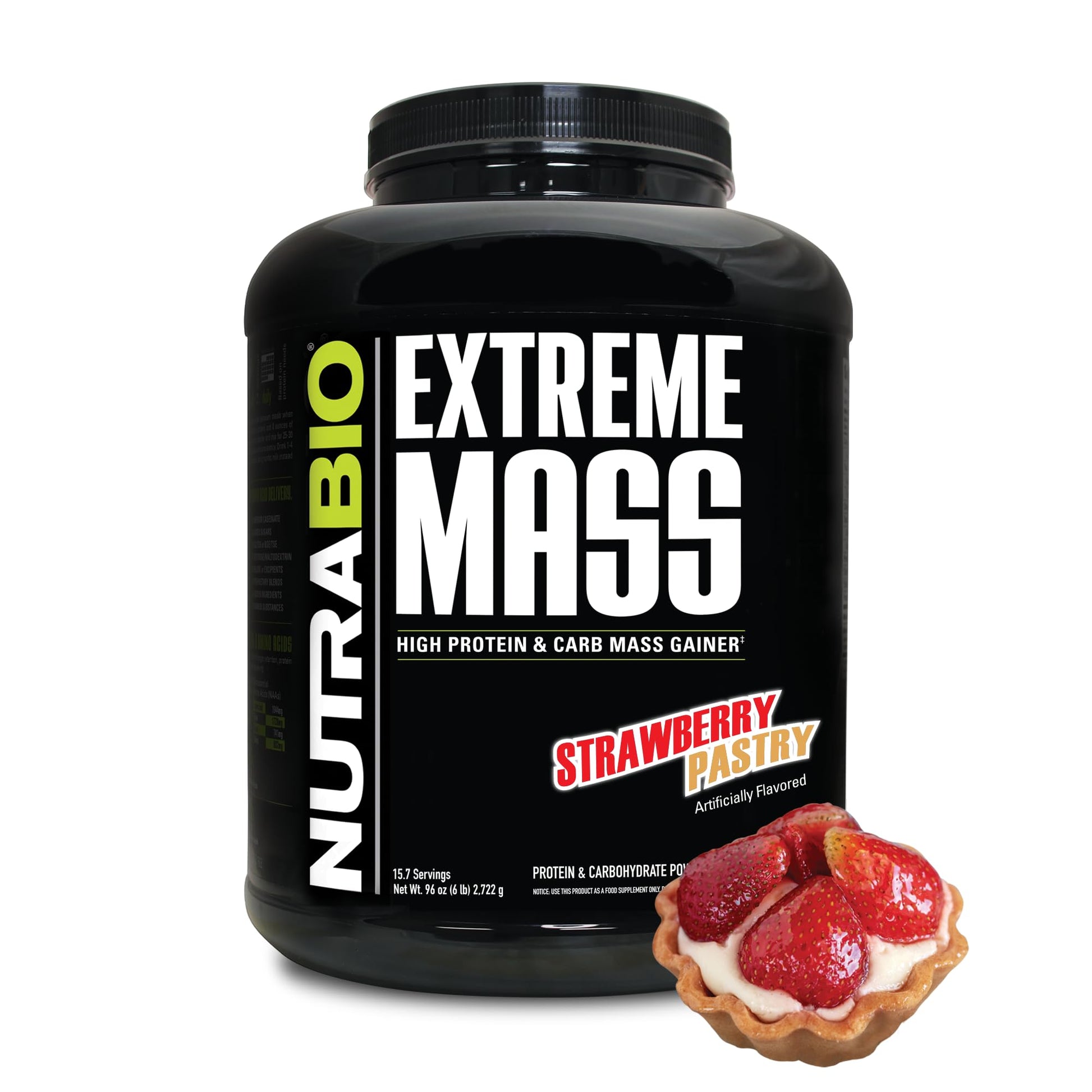 NutraBio Extreme Mass Gainer Protein Powder Strawberry Pastry 96 Servings