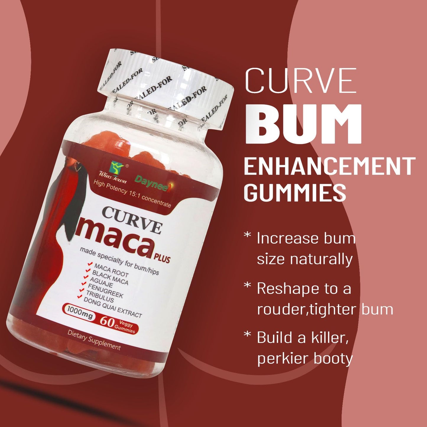 Wins Town Curve Maca Plus Maca Root for Women Gummies 60 Count