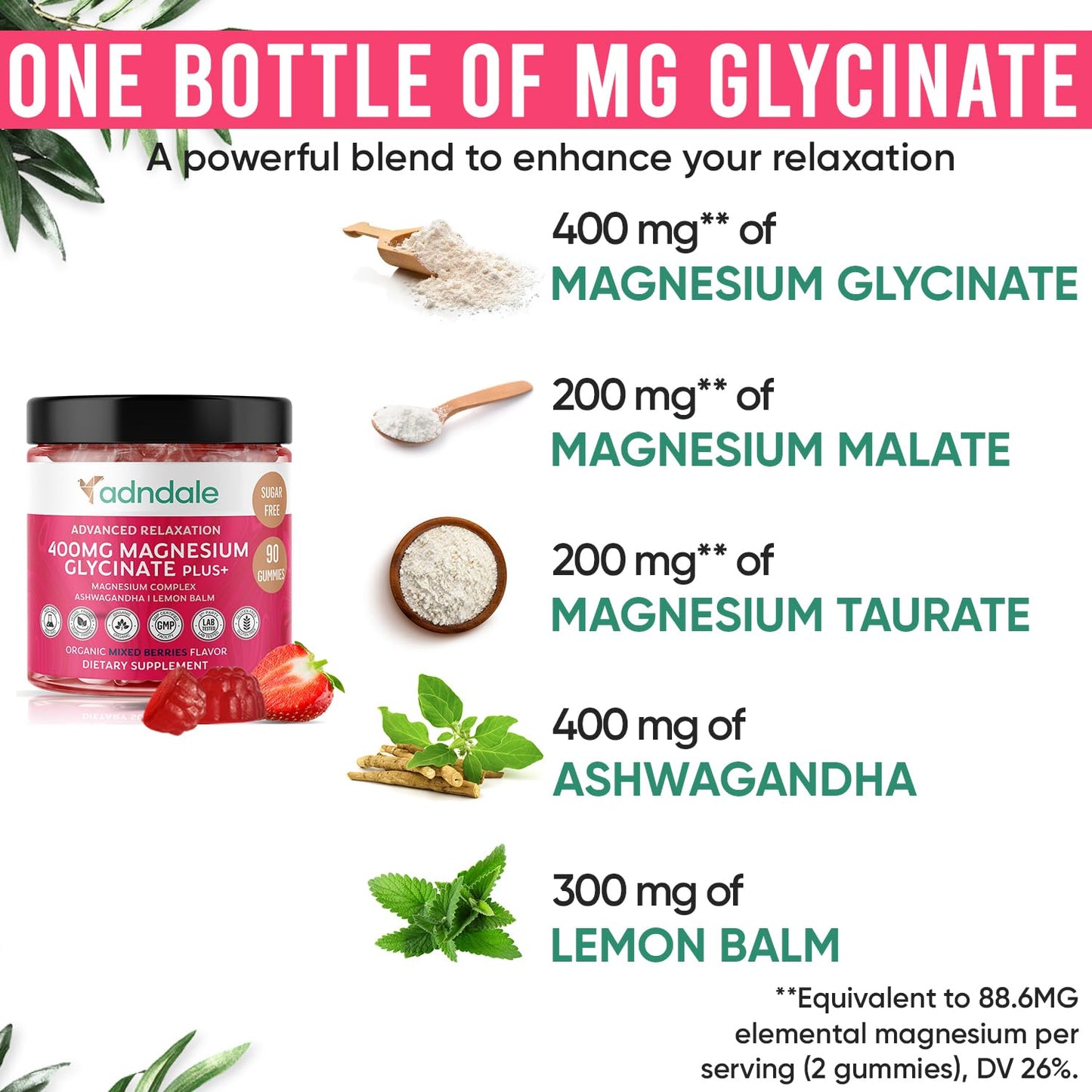 Adndale Magnesium Glycinate Gummies 180 Count