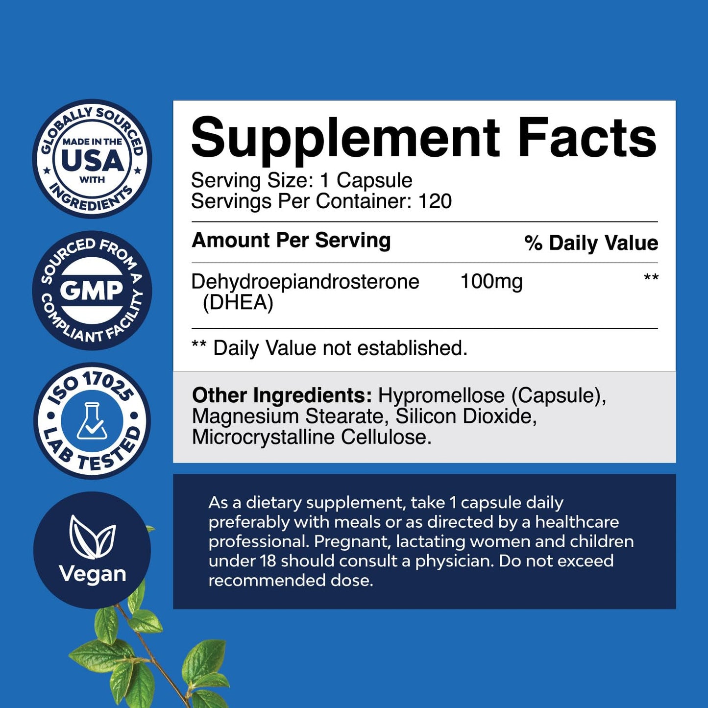 Natures Craft DHEA 100mg per Serving Capsule 120 Count