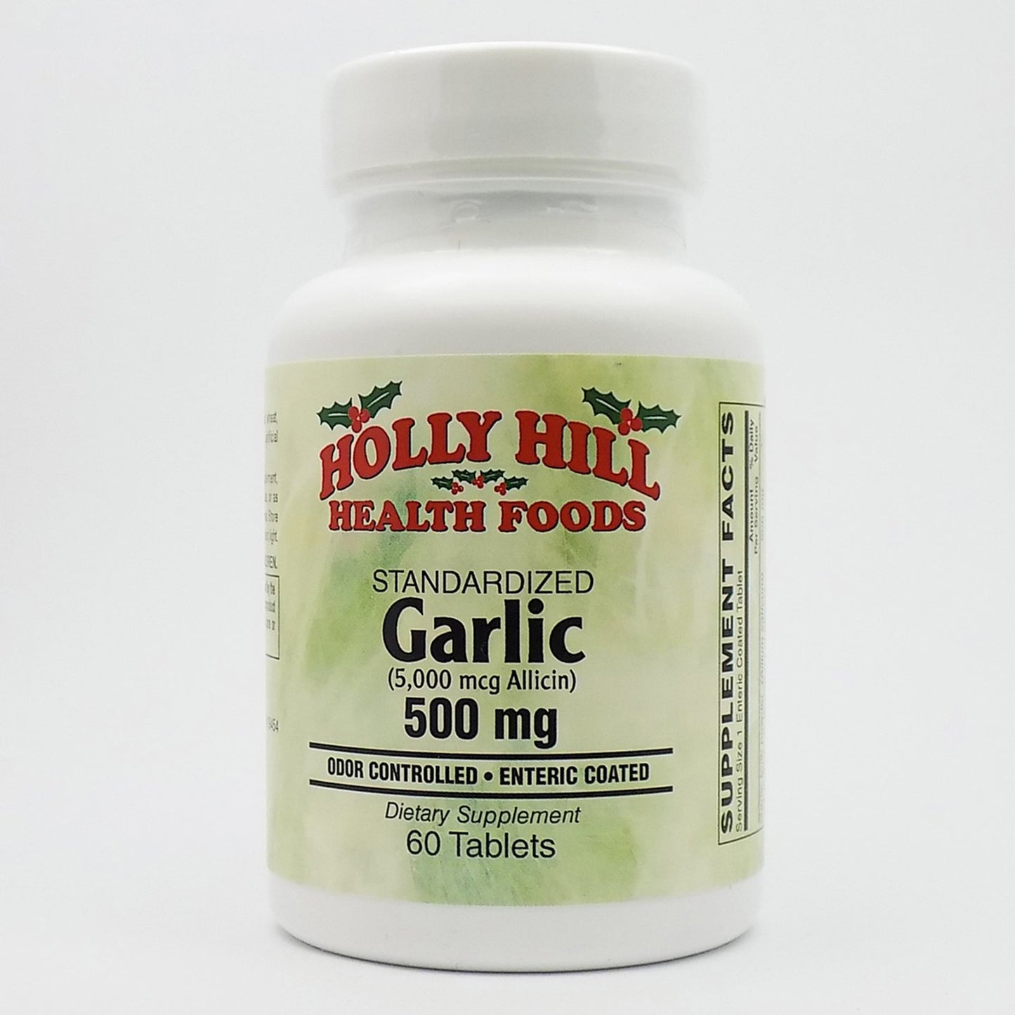 Holly Hill Health Foods Standardized Garlic (Odor Controlled) 500 mg Enteric Coated Tablets 60 Count