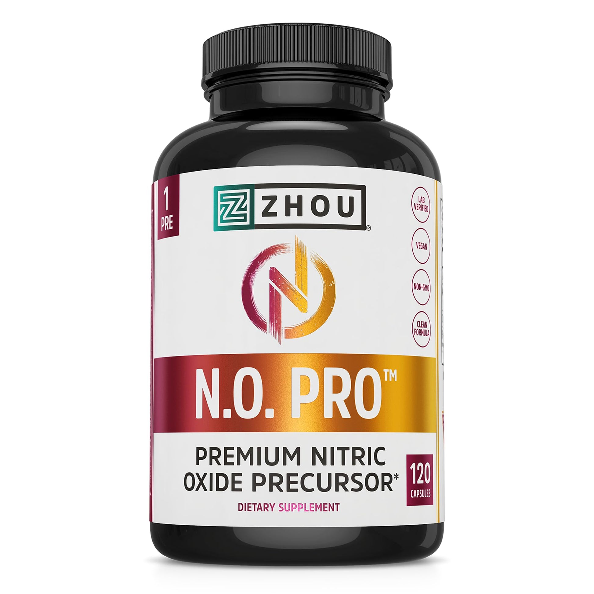 ZHOU N.O. Pro Premium Nitric Oxide Supplement for Men & Women, Heart, Muscle & Blood Support with Beet Root & L Arginine, Natural Nitric Oxide Booster, 120 Capsules
