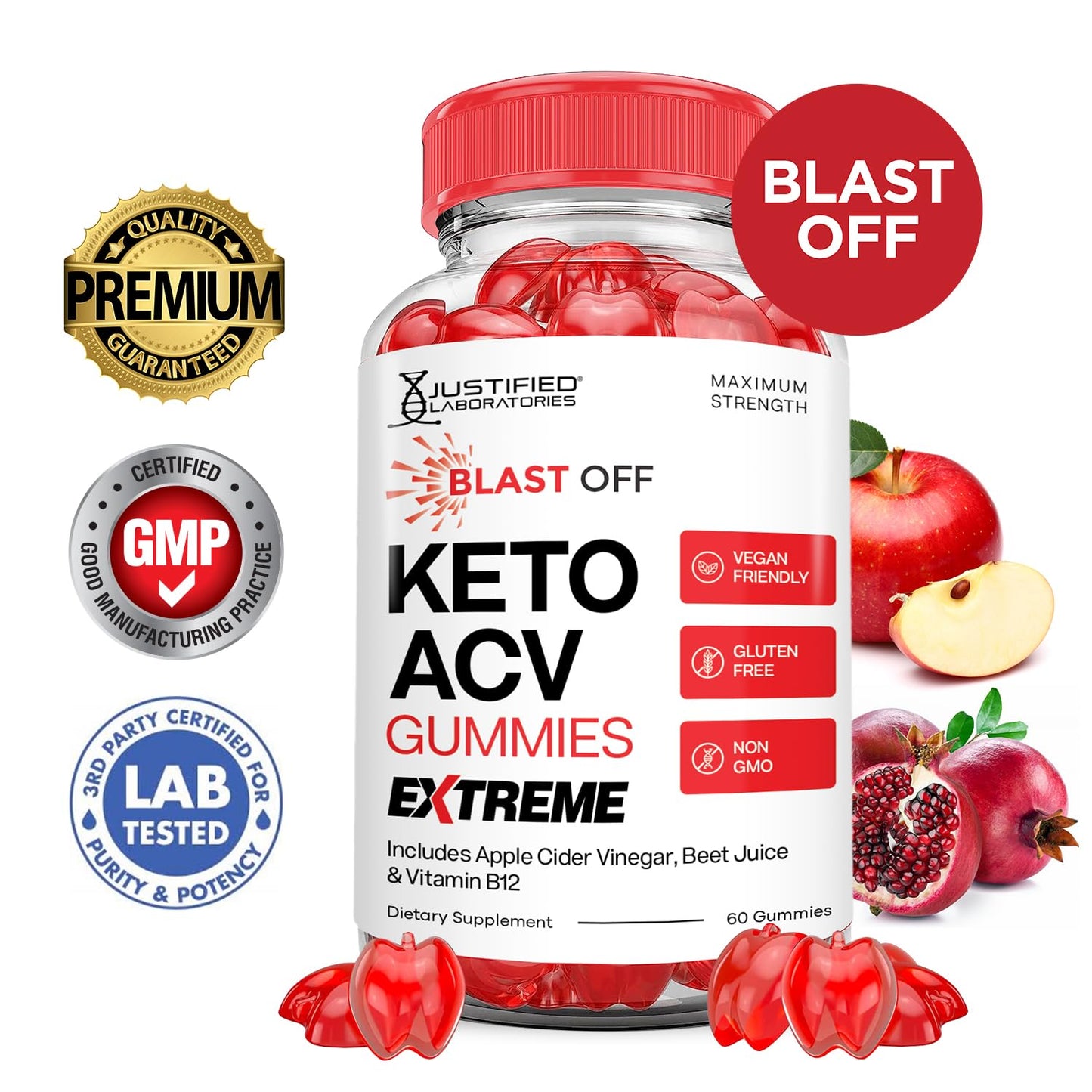 Justified Laboratories Blast Off Keto ACV Gummies Extreme 2000MG, 300 Gummies