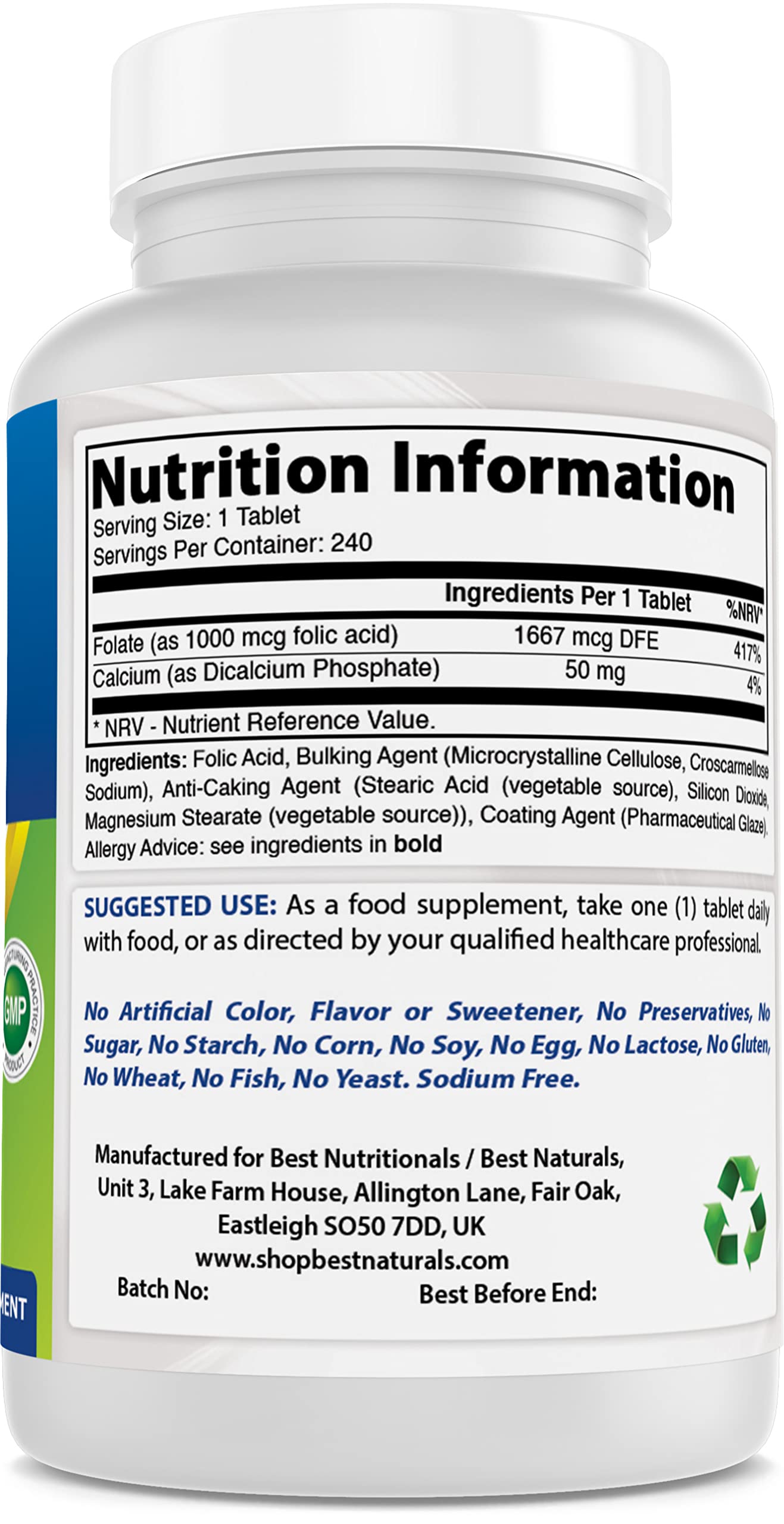 Best Naturals Biotin 10,000 mcg & Folic Acid 1,000 mcg Capsules, 240 Count
