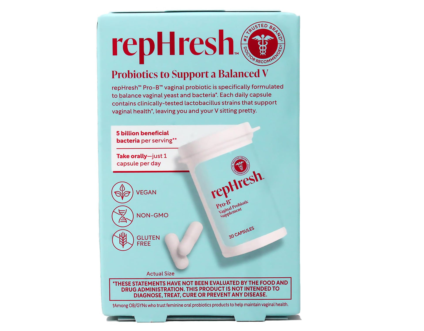 RepHresh Pro-B Probiotic Feminine Supplement Capsules, 3 Count