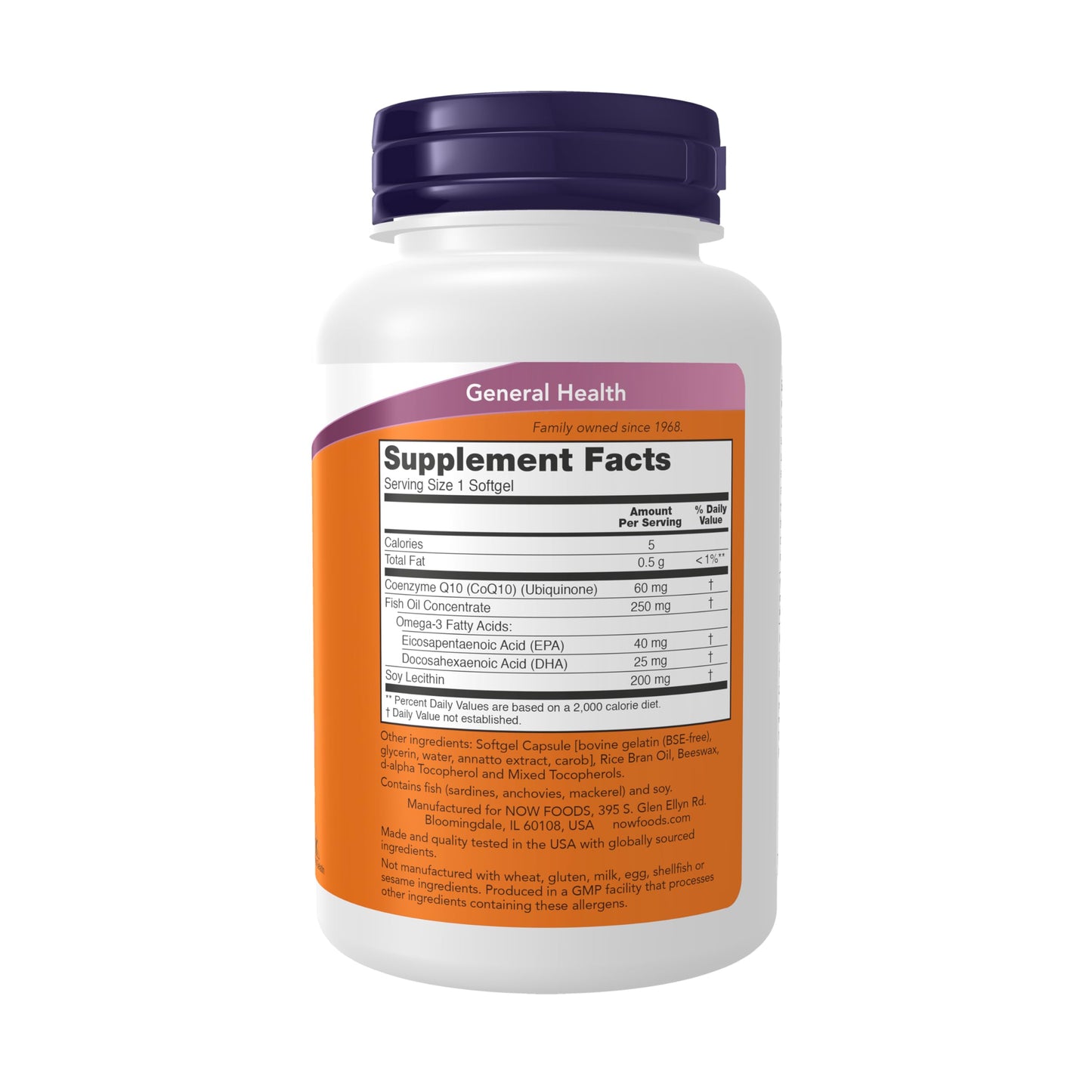 NOW Foods CoQ10 60 mg with Omega 3 Fish Oil Softgel, 120 Count