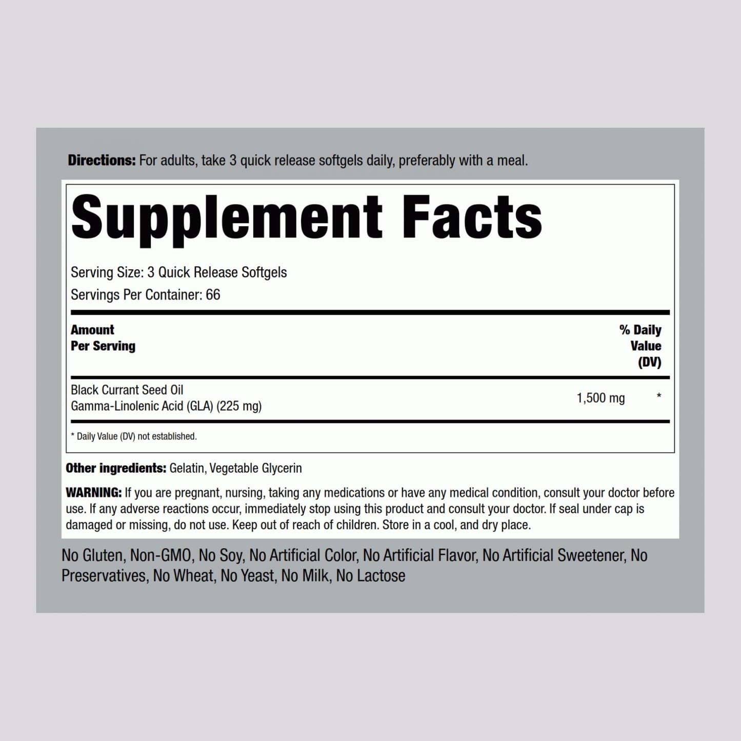 Piping Rock Black Currant Seed Oil Softgel Capsules 1500mg 200 Count