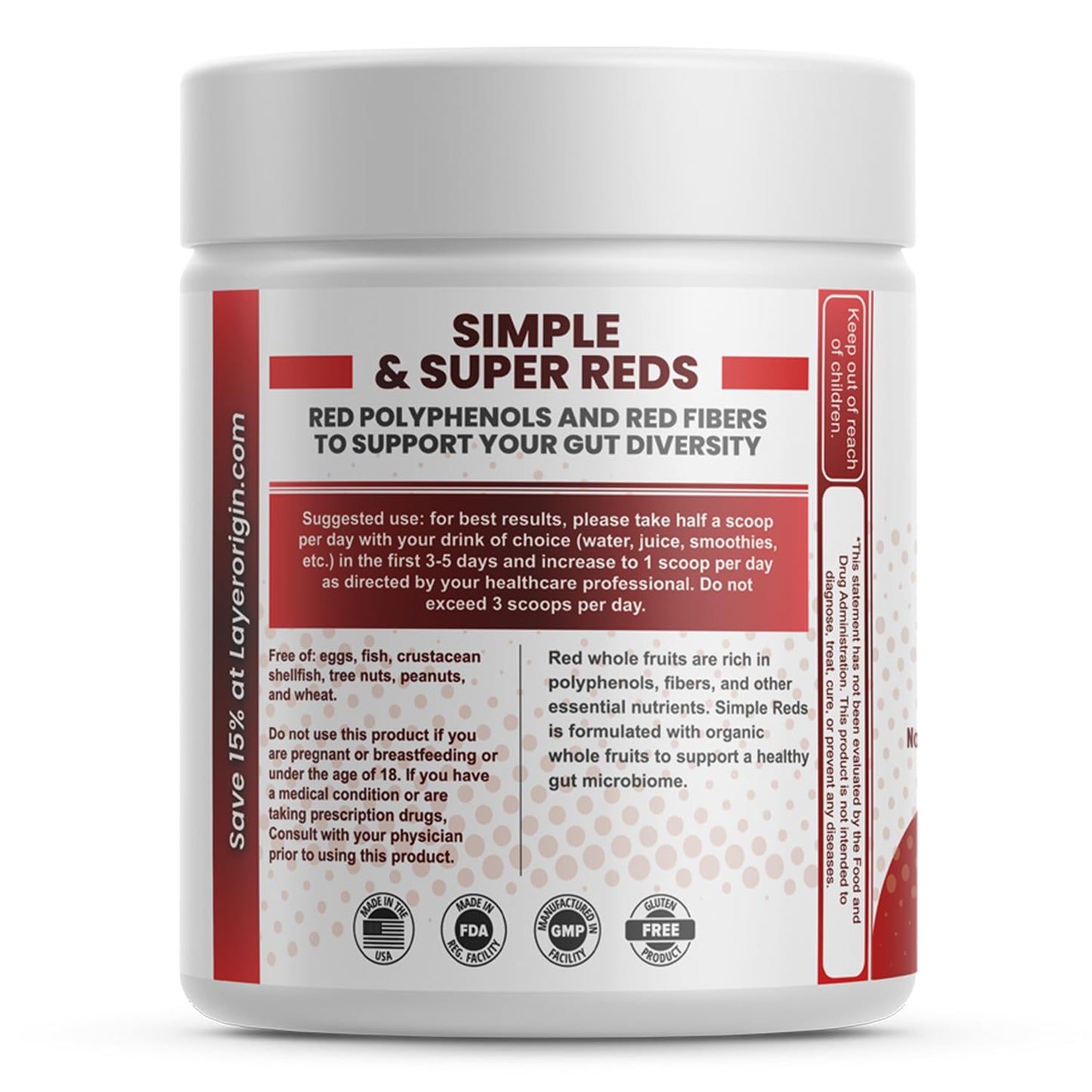 Layer Origin Simple Reds - Organic Red Polyphenols Whole Fruit Powder, 8.47 Ounce