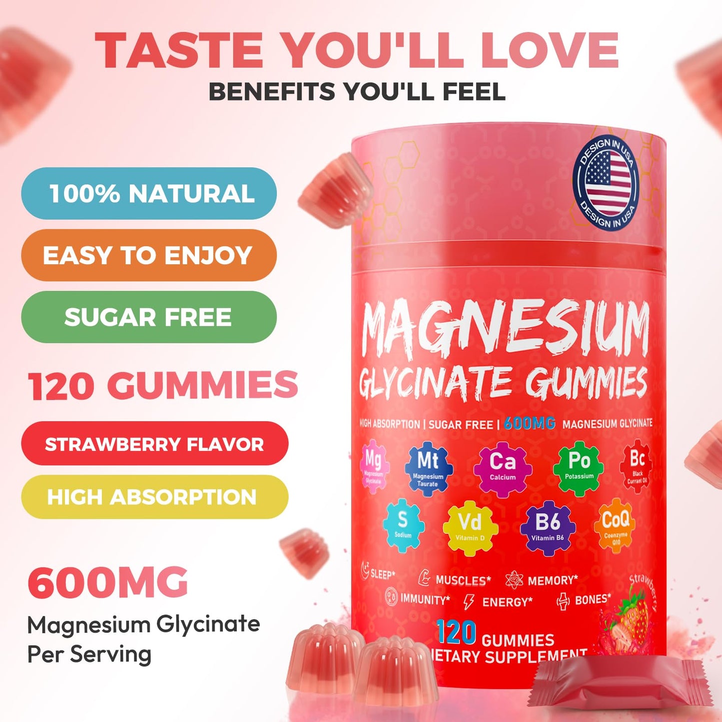 Xytora Magnesium Glycinate Gummies 600mg, 120 Count