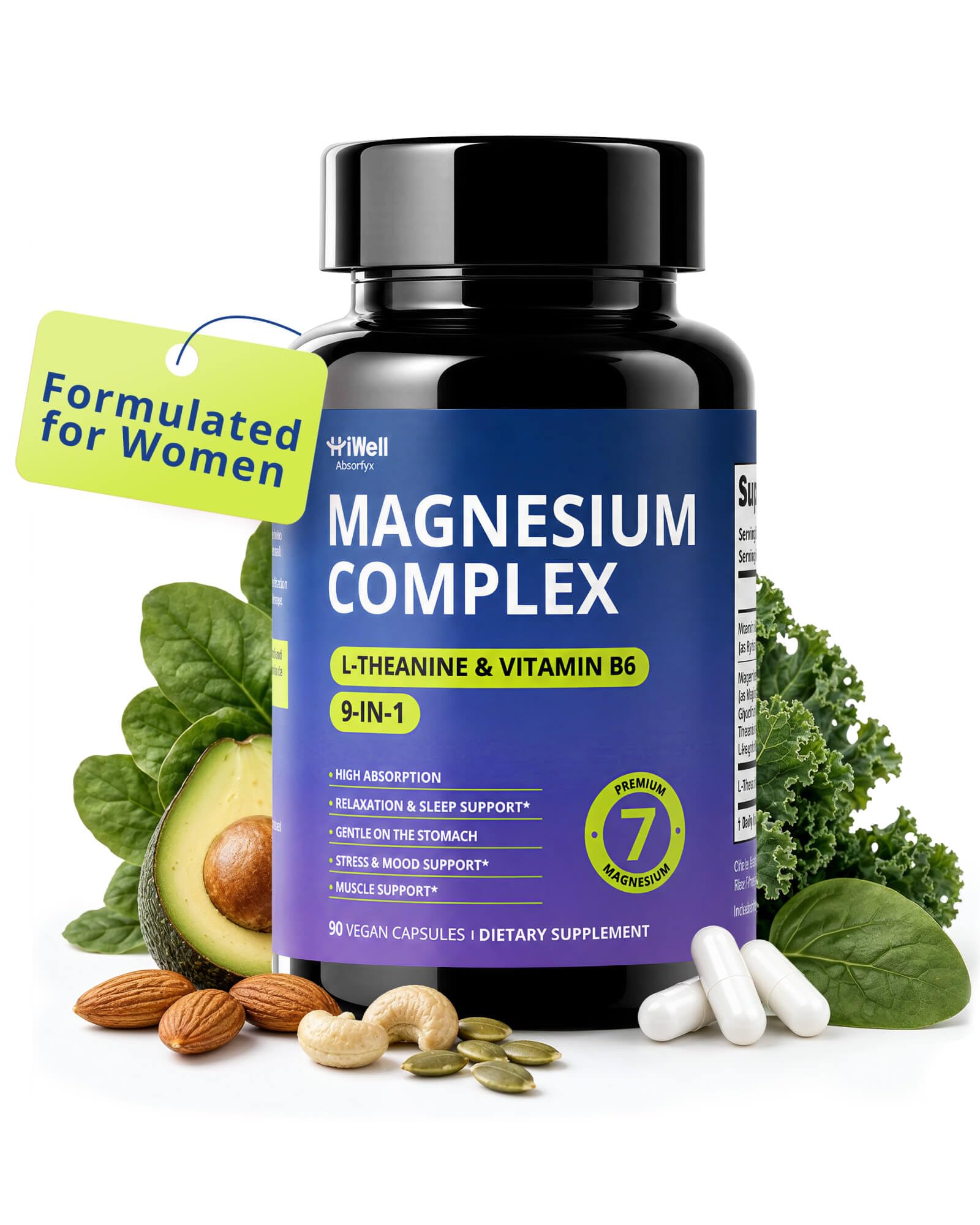 HiWell Absorfyx Magnesium Complex for Women with Magnesium Glycinate & L-Theanine, 90 Capsules