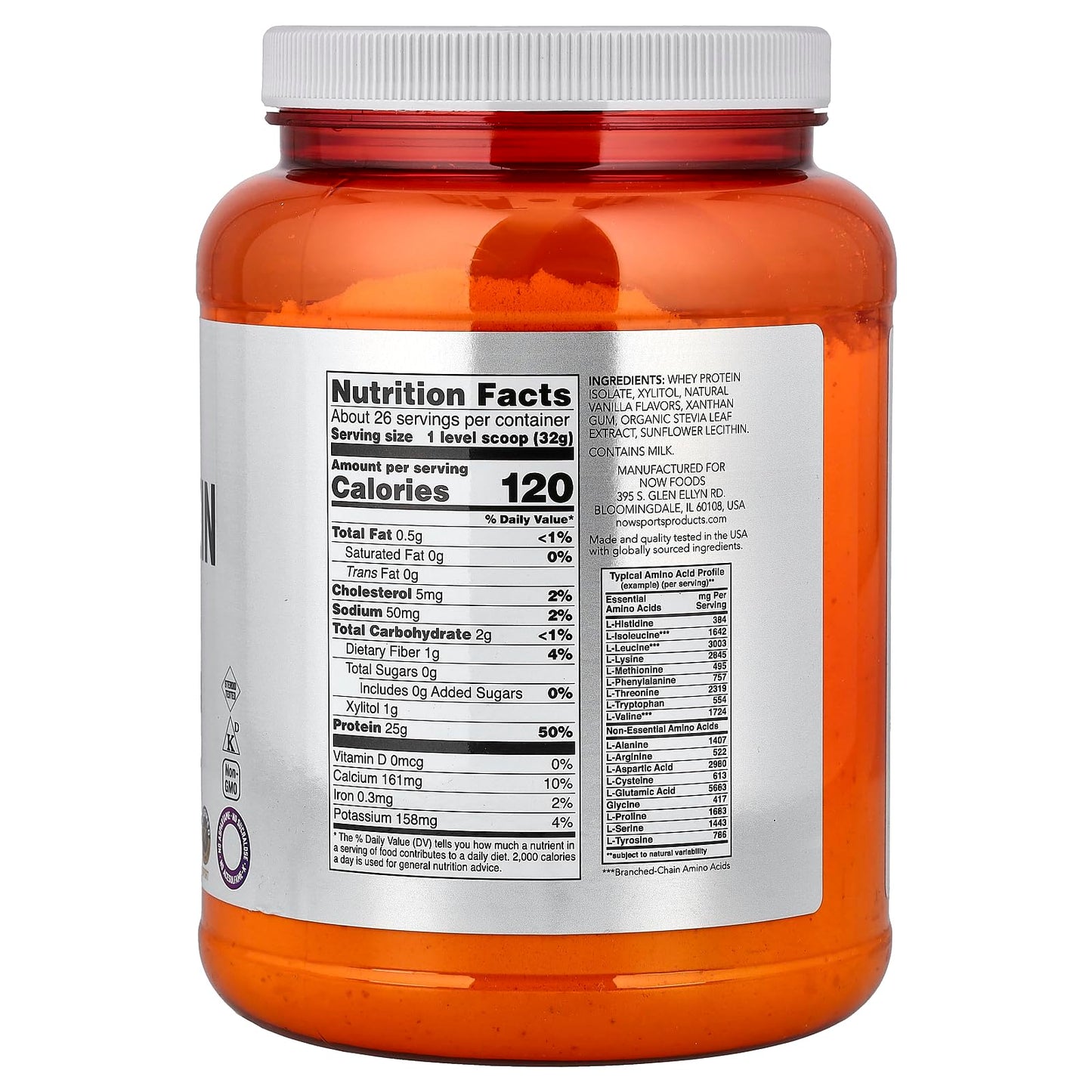 NOW Foods Whey Protein Isolate Vanilla Powder, 28.8 oz
