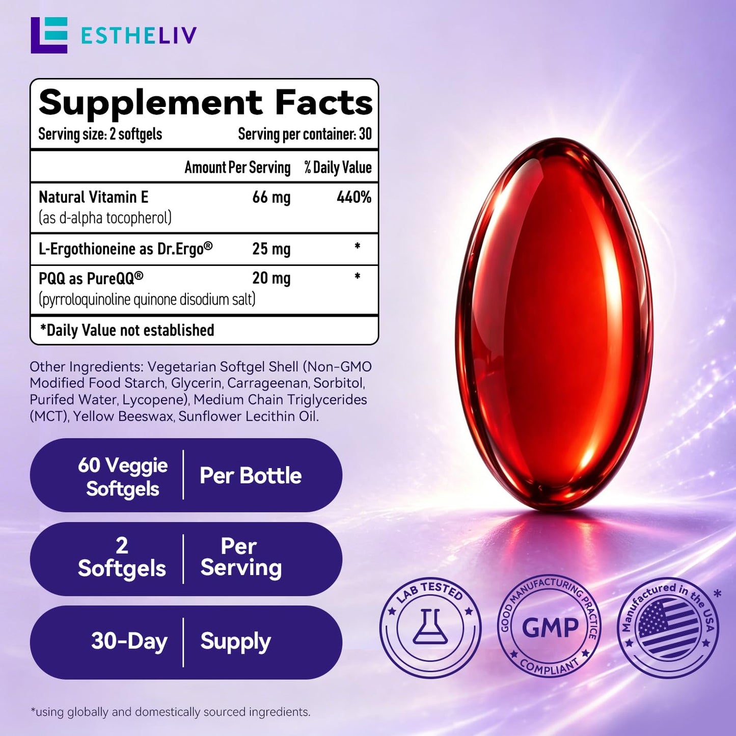 ESTHELIV Premium Cellular Skin Radiance Veggie Softgels, 60 Count