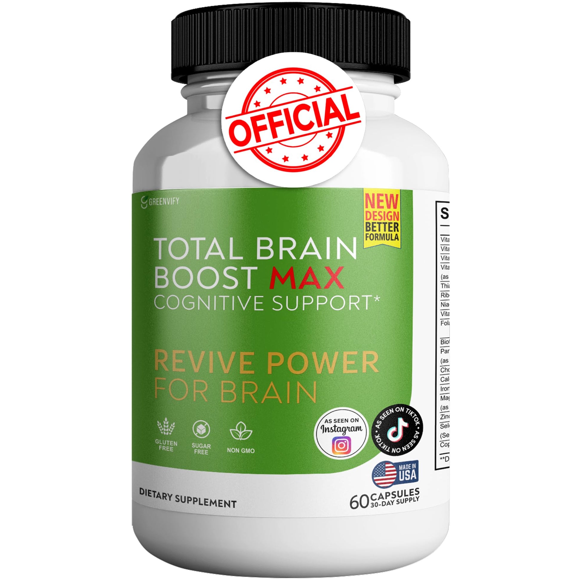 GREENVIFY Total Brain Boost Brain Support Supplement - 60 Capsules
