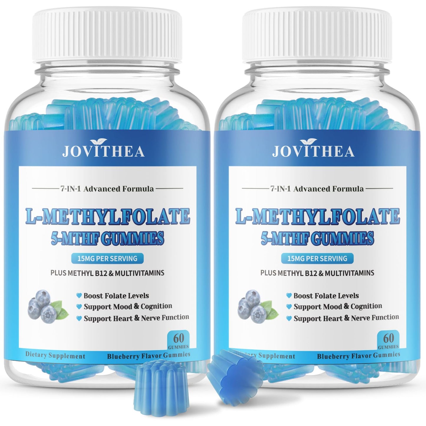 JOVITHEA L-Methylfolate 15mg with Methyl B12, Folate 5-MTHF Supplement for Mood, Brain Health, Cognition & Immunity Gummies 120 Count