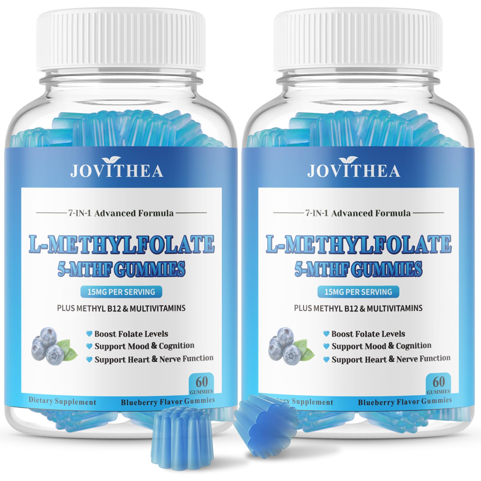 JOVITHEA L-Methylfolate 15mg with Methyl B12, Folate 5-MTHF Supplement for Mood, Brain Health, Cognition & Immunity Gummies 120 Count