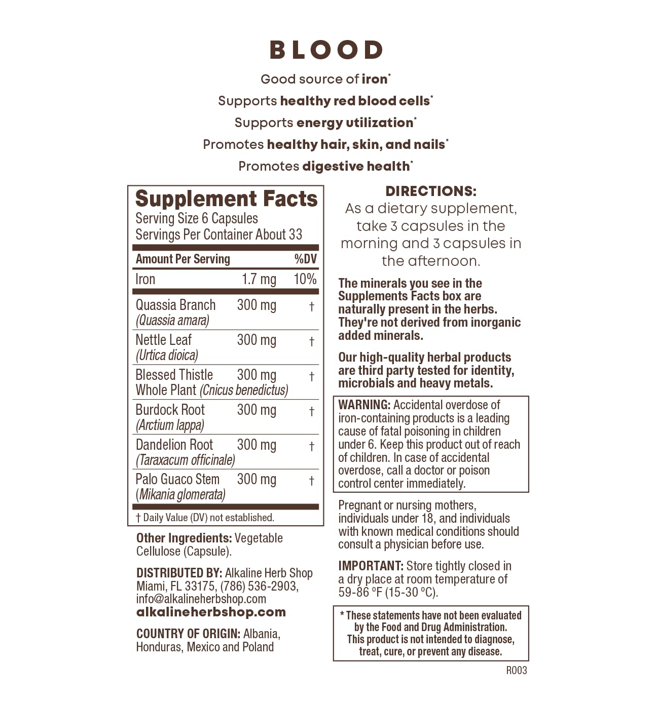 Alkaline Herb Store Blood Supplement with Iron Capsule, 200 Count